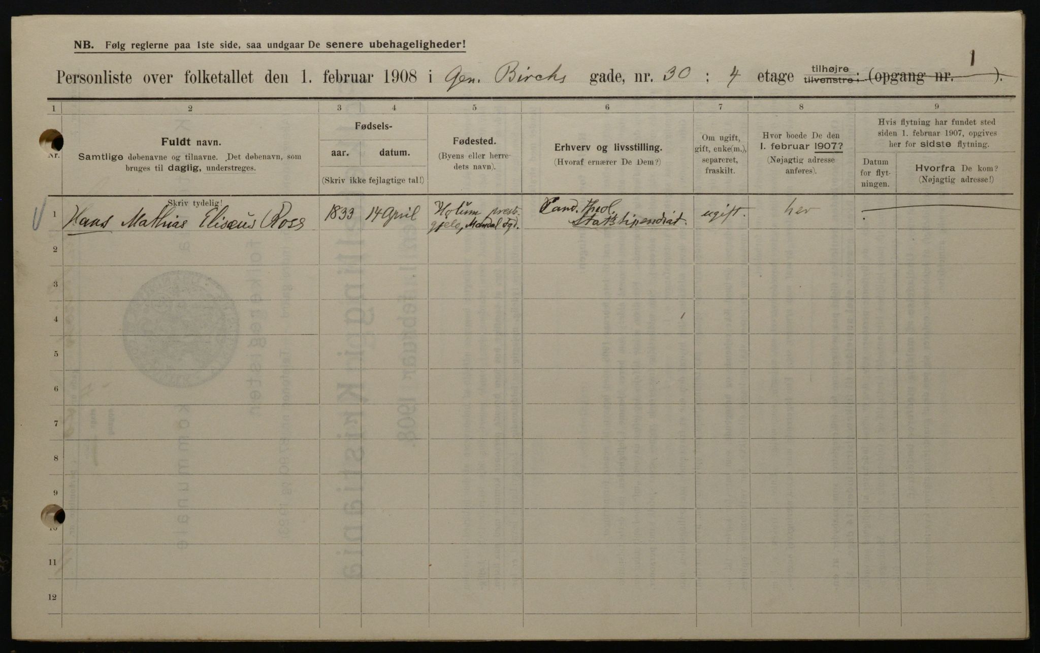 OBA, Municipal Census 1908 for Kristiania, 1908, p. 26189