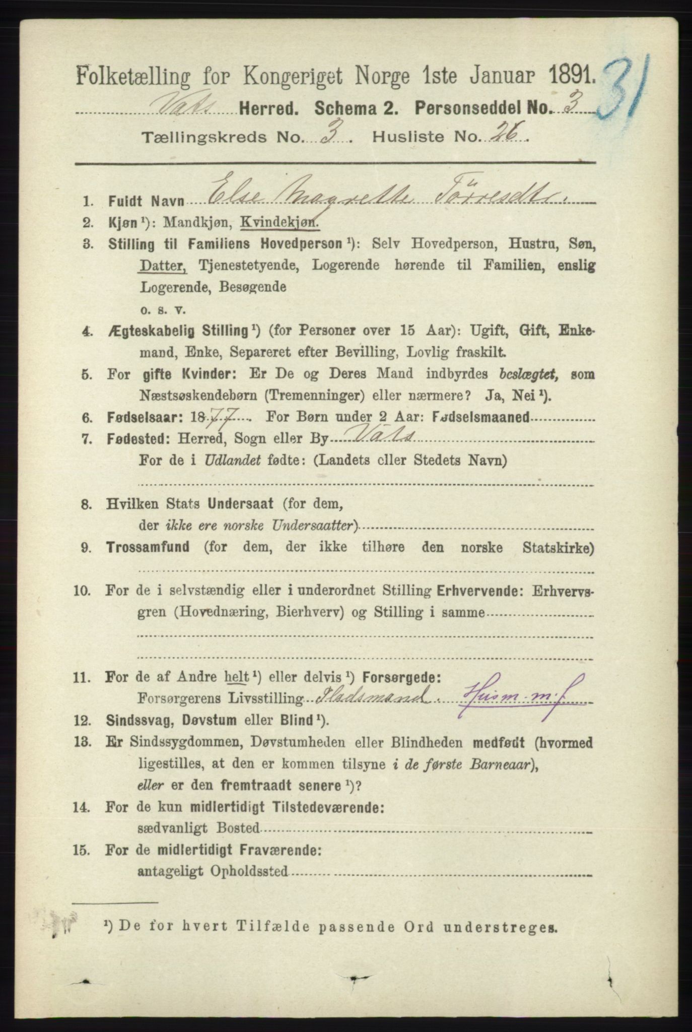 RA, 1891 census for 1155 Vats, 1891, p. 584