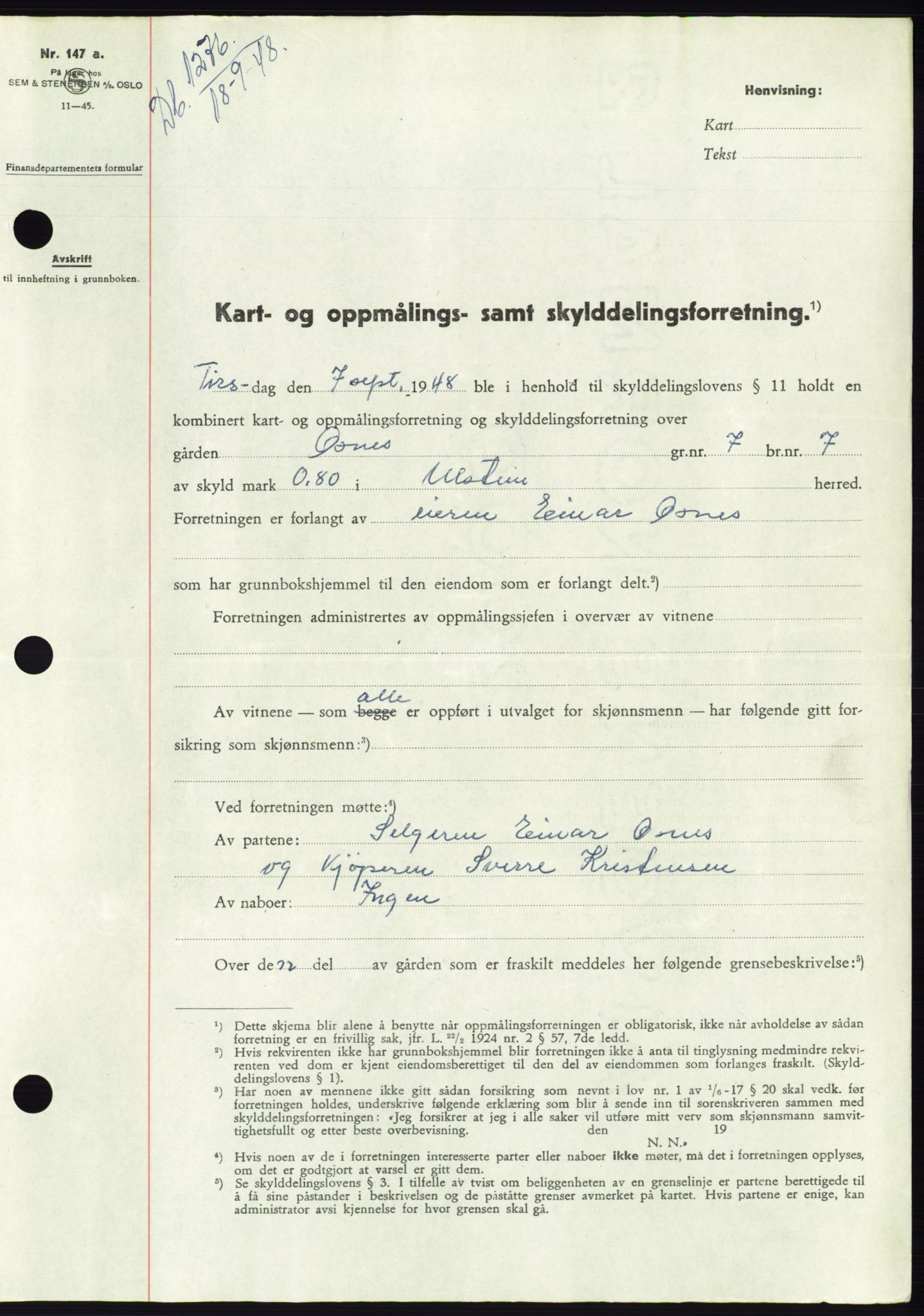 Søre Sunnmøre sorenskriveri, AV/SAT-A-4122/1/2/2C/L0083: Mortgage book no. 9A, 1948-1949, Diary no: : 1276/1948