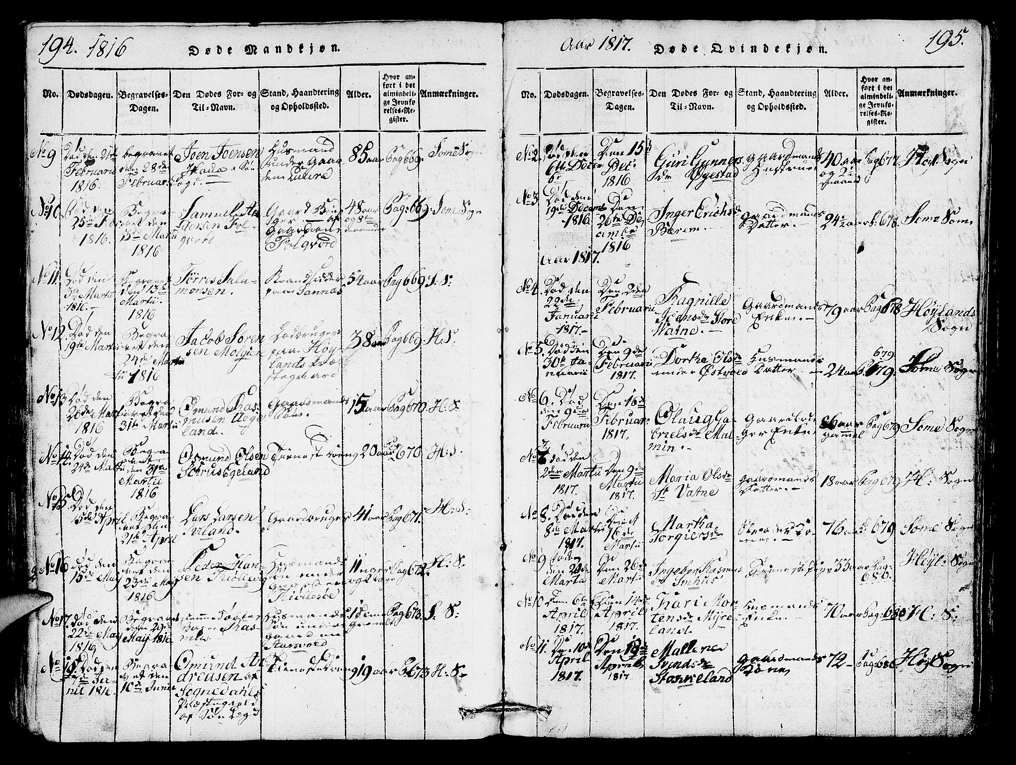 Høyland sokneprestkontor, SAST/A-101799/001/30BA/L0006: Parish register (official) no. A 6, 1815-1825, p. 194-195