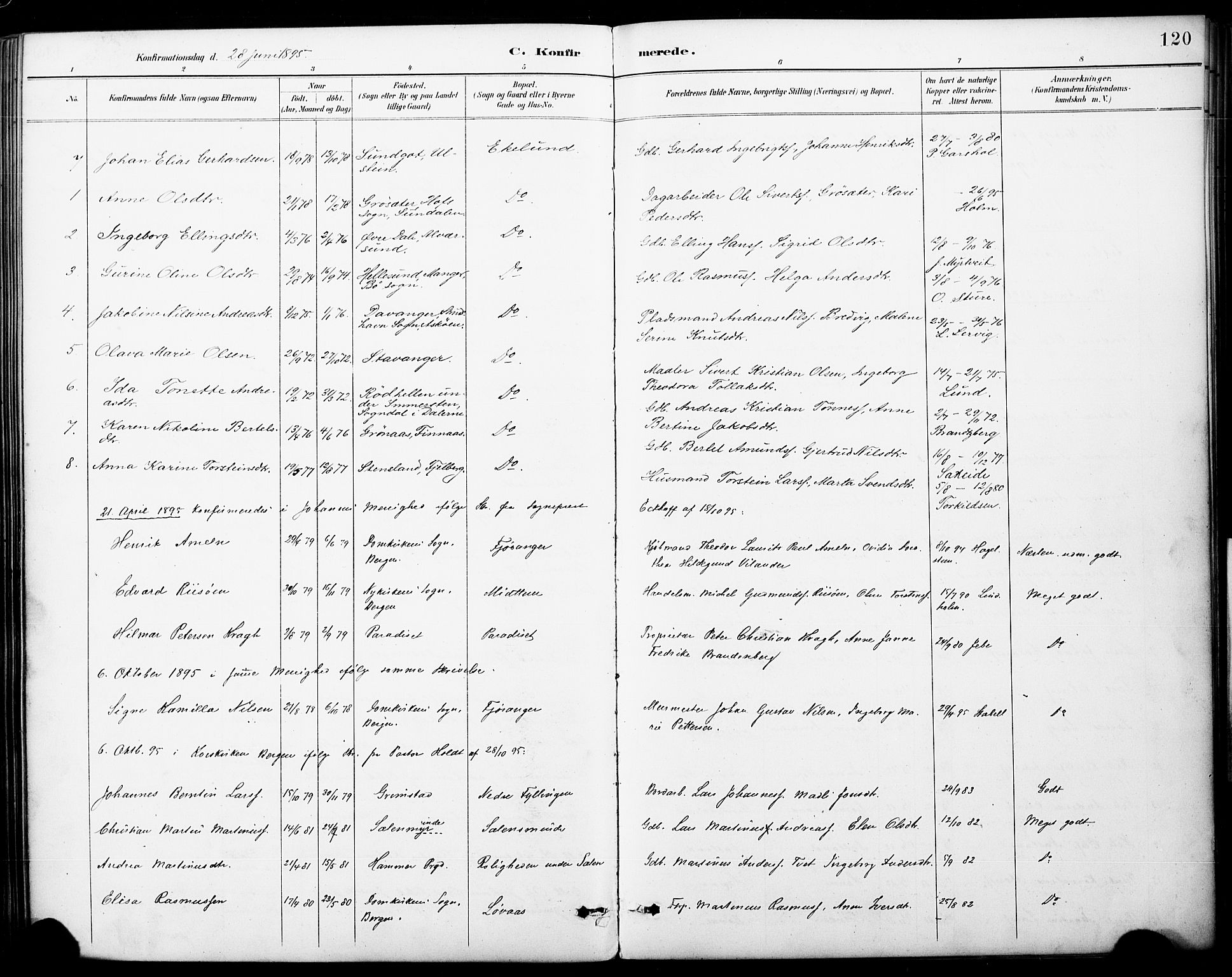 Fana Sokneprestembete, AV/SAB-A-75101/H/Haa/Haai/L0002: Parish register (official) no. I 2, 1888-1899, p. 120