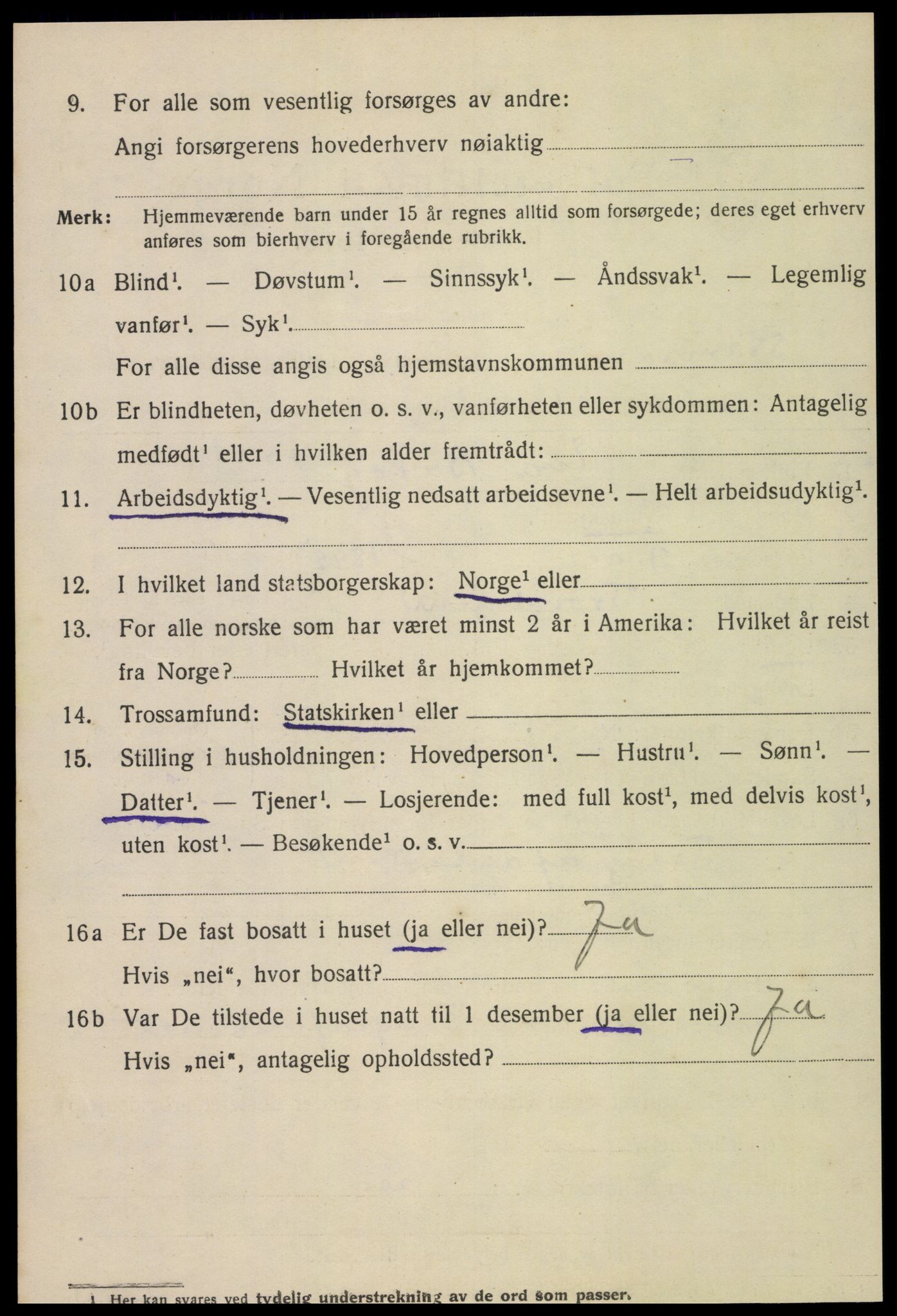 SAT, 1920 census for Namsos, 1920, p. 5640