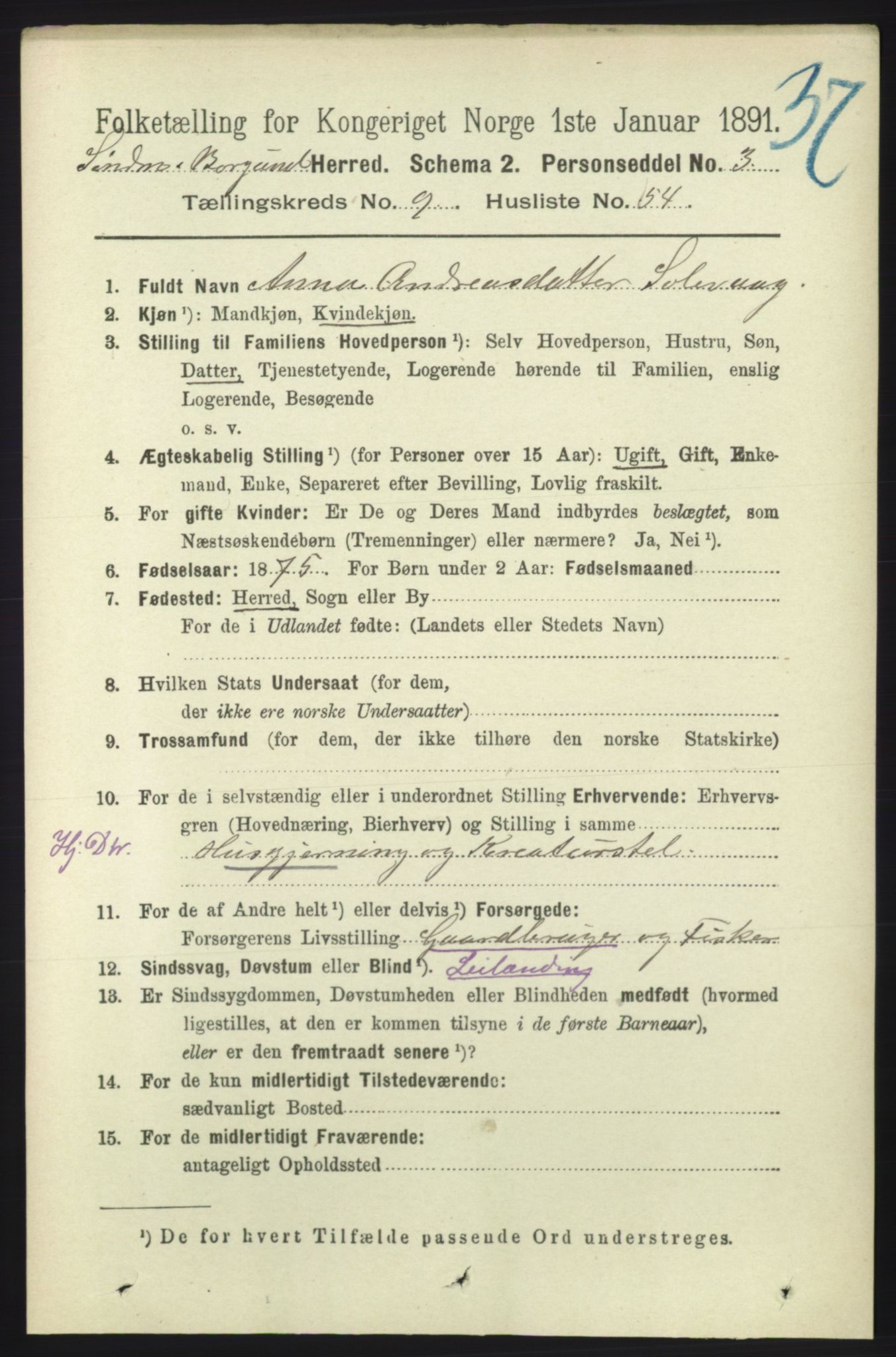 RA, 1891 census for 1531 Borgund, 1891, p. 2607