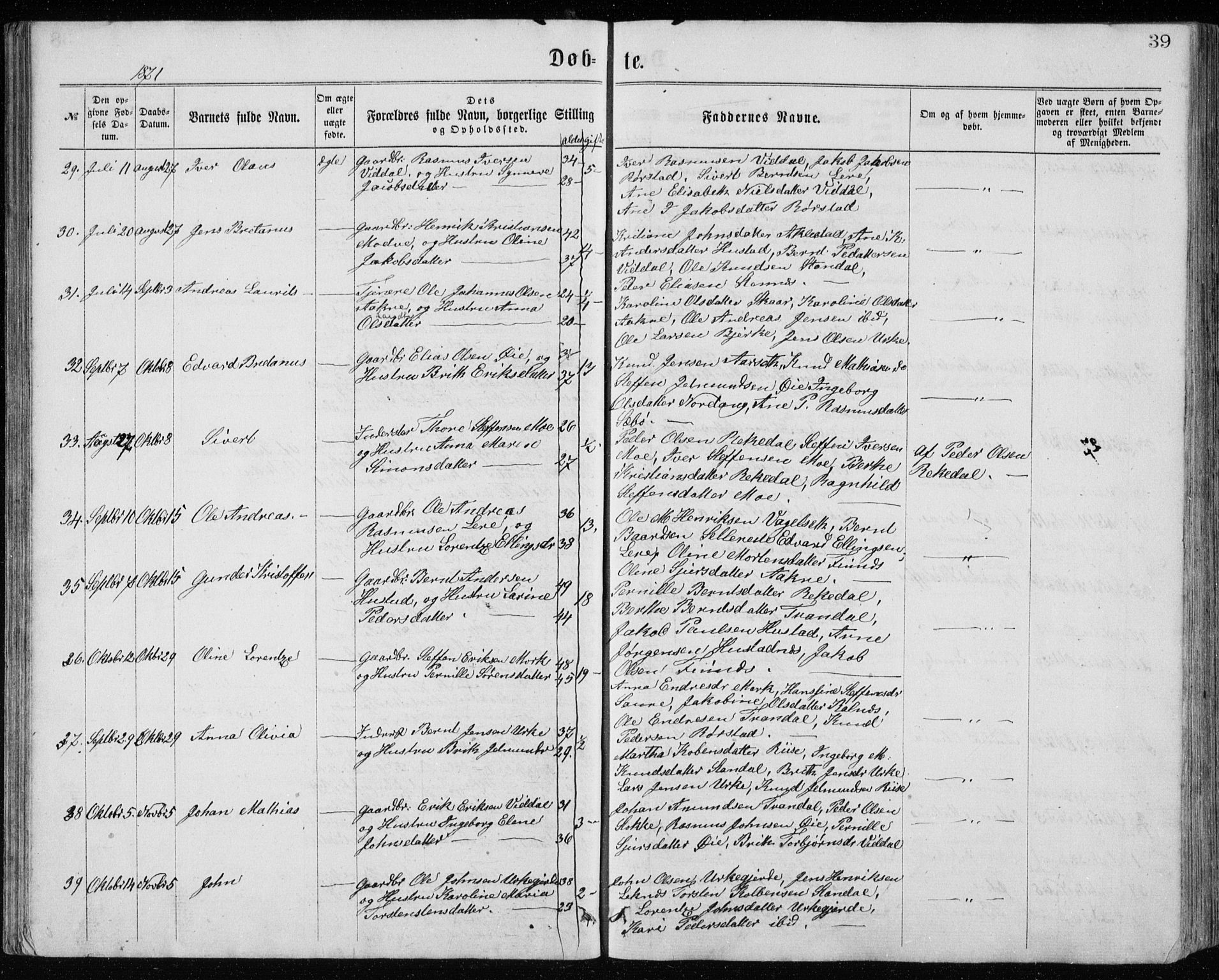 Ministerialprotokoller, klokkerbøker og fødselsregistre - Møre og Romsdal, AV/SAT-A-1454/515/L0214: Parish register (copy) no. 515C01, 1865-1883, p. 39