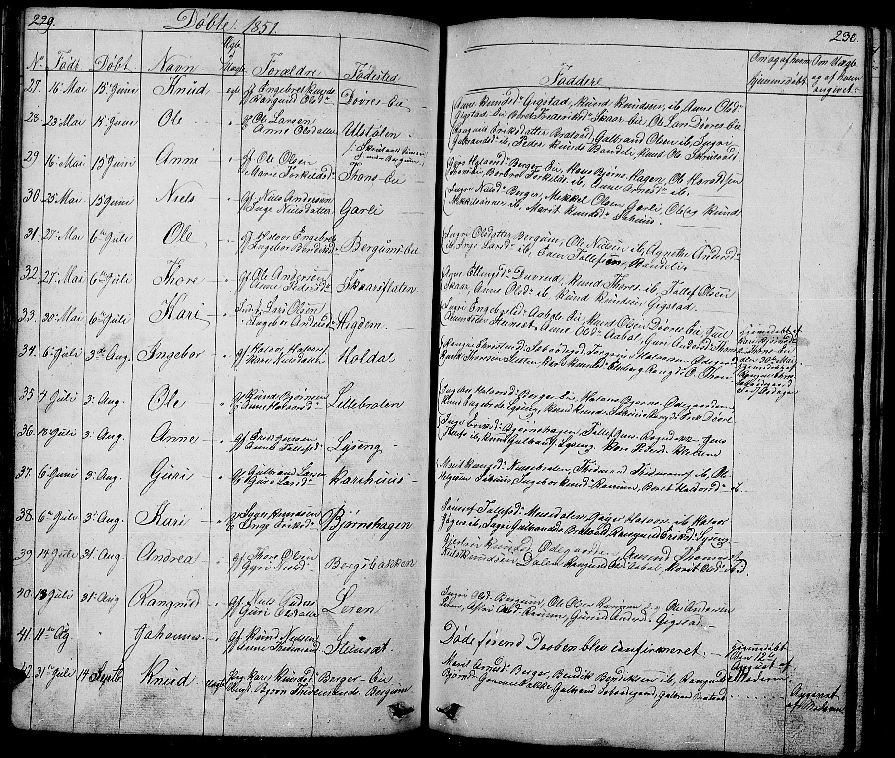 Nord-Aurdal prestekontor, AV/SAH-PREST-132/H/Ha/Hab/L0001: Parish register (copy) no. 1, 1834-1887, p. 229-230