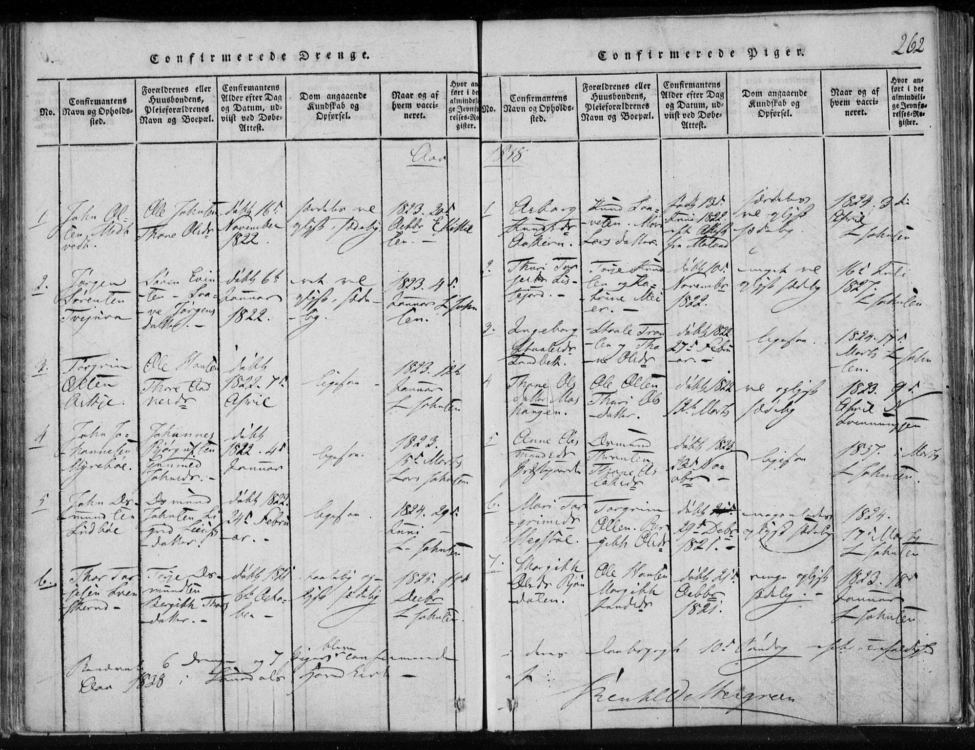 Lårdal kirkebøker, SAKO/A-284/F/Fa/L0005: Parish register (official) no. I 5, 1815-1860, p. 262