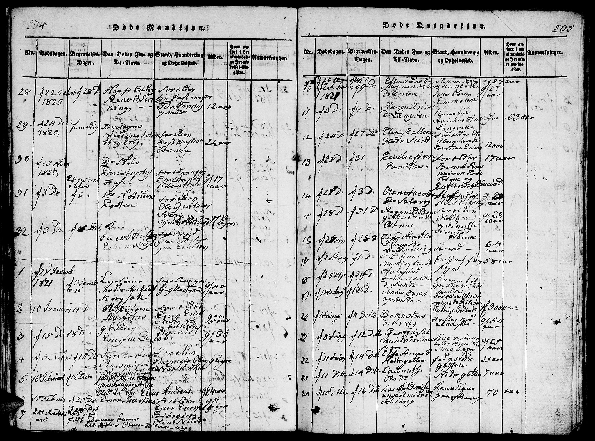 Ministerialprotokoller, klokkerbøker og fødselsregistre - Møre og Romsdal, AV/SAT-A-1454/528/L0423: Parish register (copy) no. 528C04, 1816-1827, p. 204-205