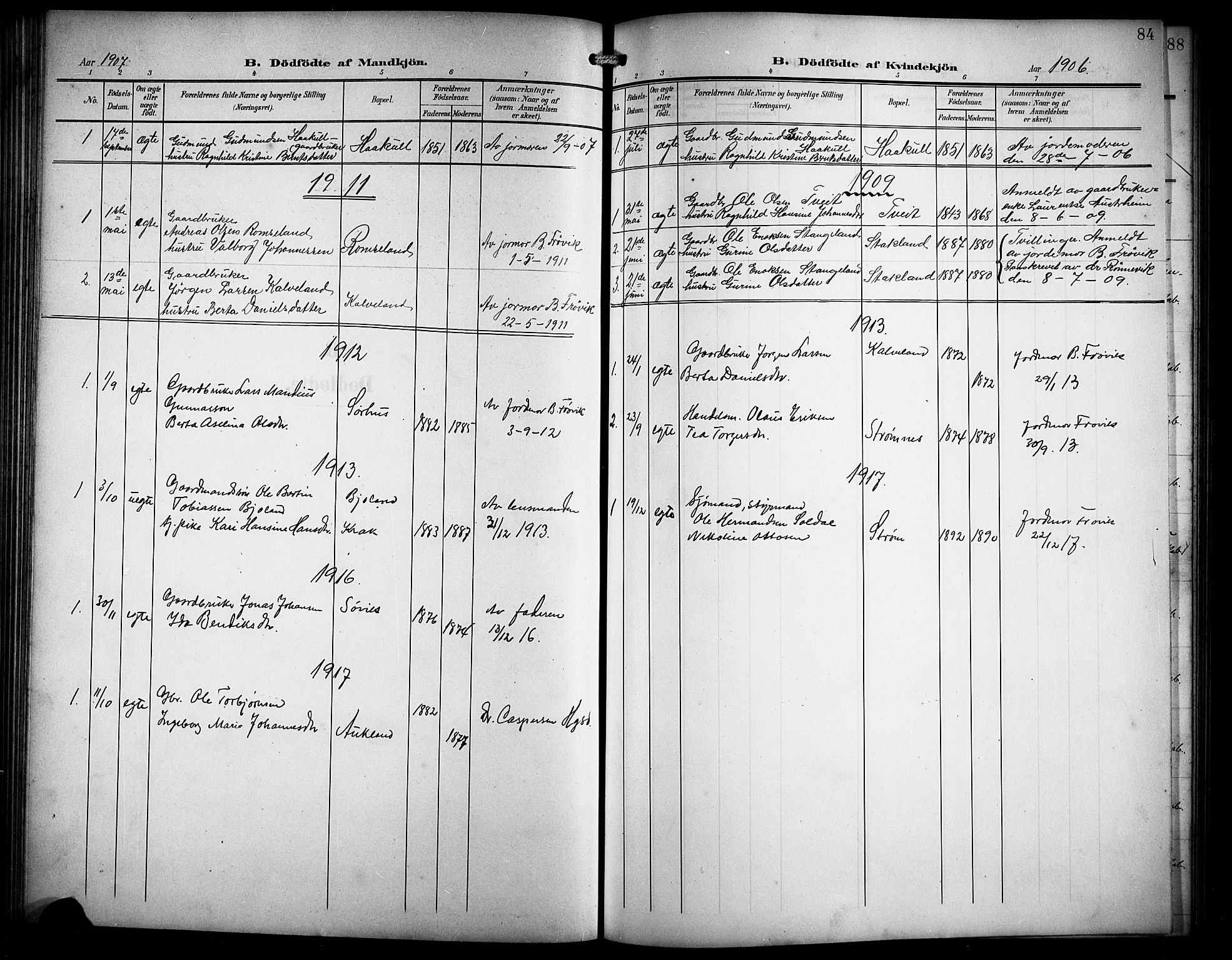 Skjold sokneprestkontor, AV/SAST-A-101847/H/Ha/Hab/L0008: Parish register (copy) no. B 8, 1906-1920, p. 84