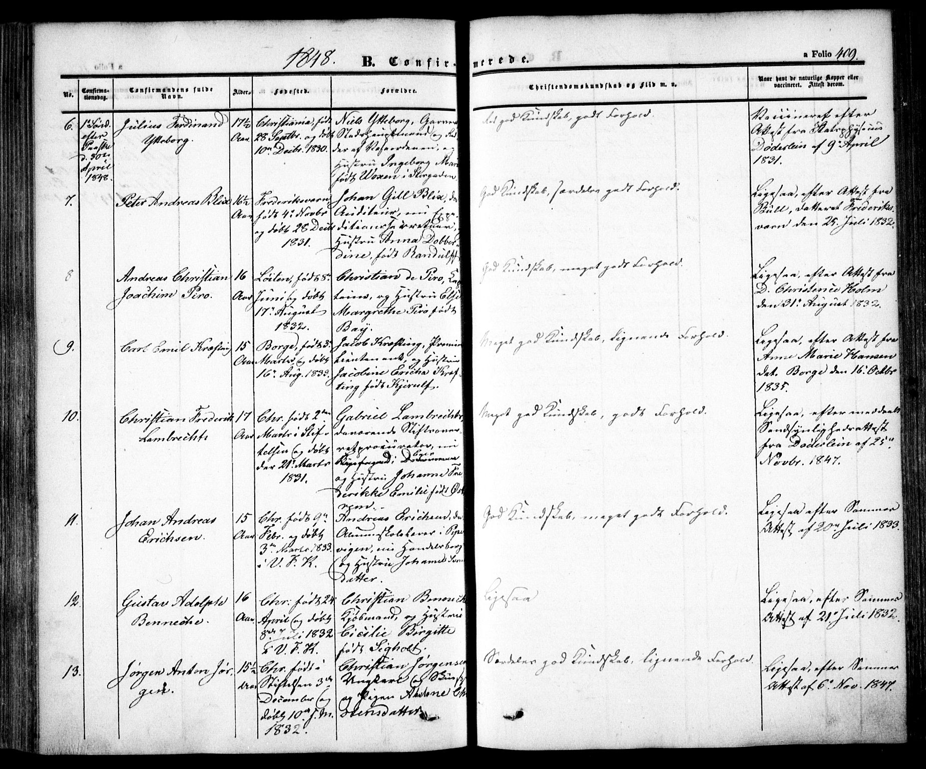 Oslo domkirke Kirkebøker, AV/SAO-A-10752/F/Fa/L0013: Parish register (official) no. 13, 1844-1864, p. 409