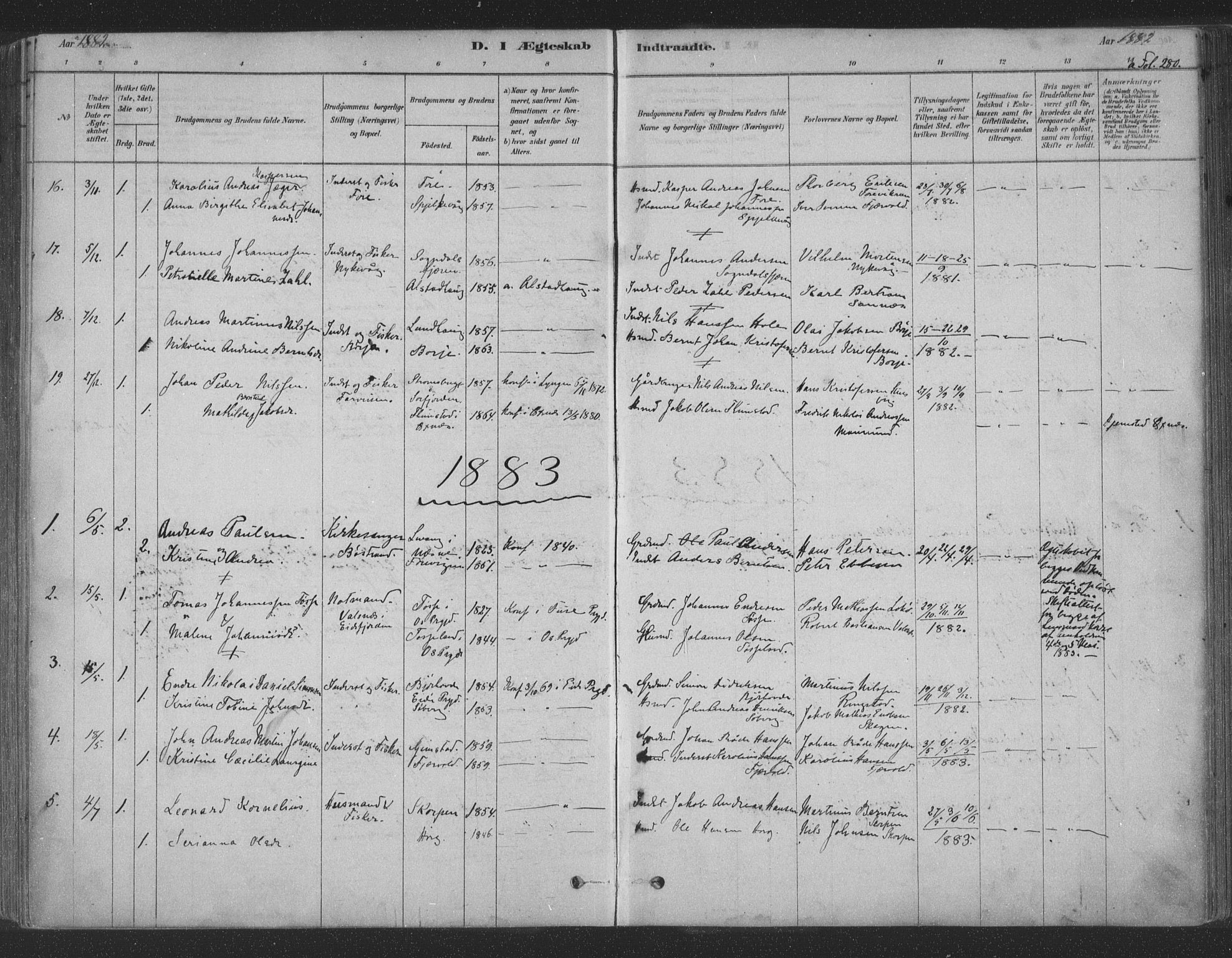 Ministerialprotokoller, klokkerbøker og fødselsregistre - Nordland, AV/SAT-A-1459/891/L1302: Parish register (official) no. 891A07, 1878-1895, p. 280