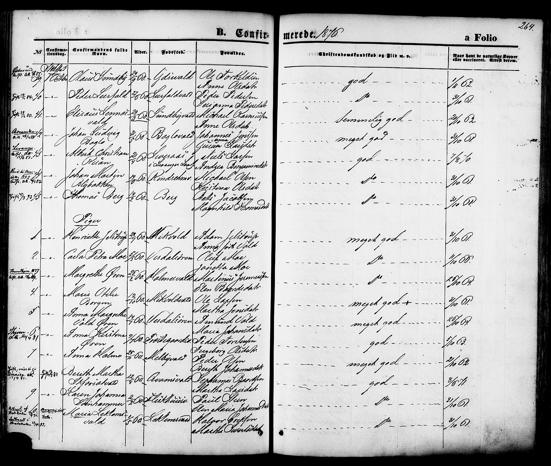 Ministerialprotokoller, klokkerbøker og fødselsregistre - Nord-Trøndelag, SAT/A-1458/723/L0242: Parish register (official) no. 723A11, 1870-1880, p. 264