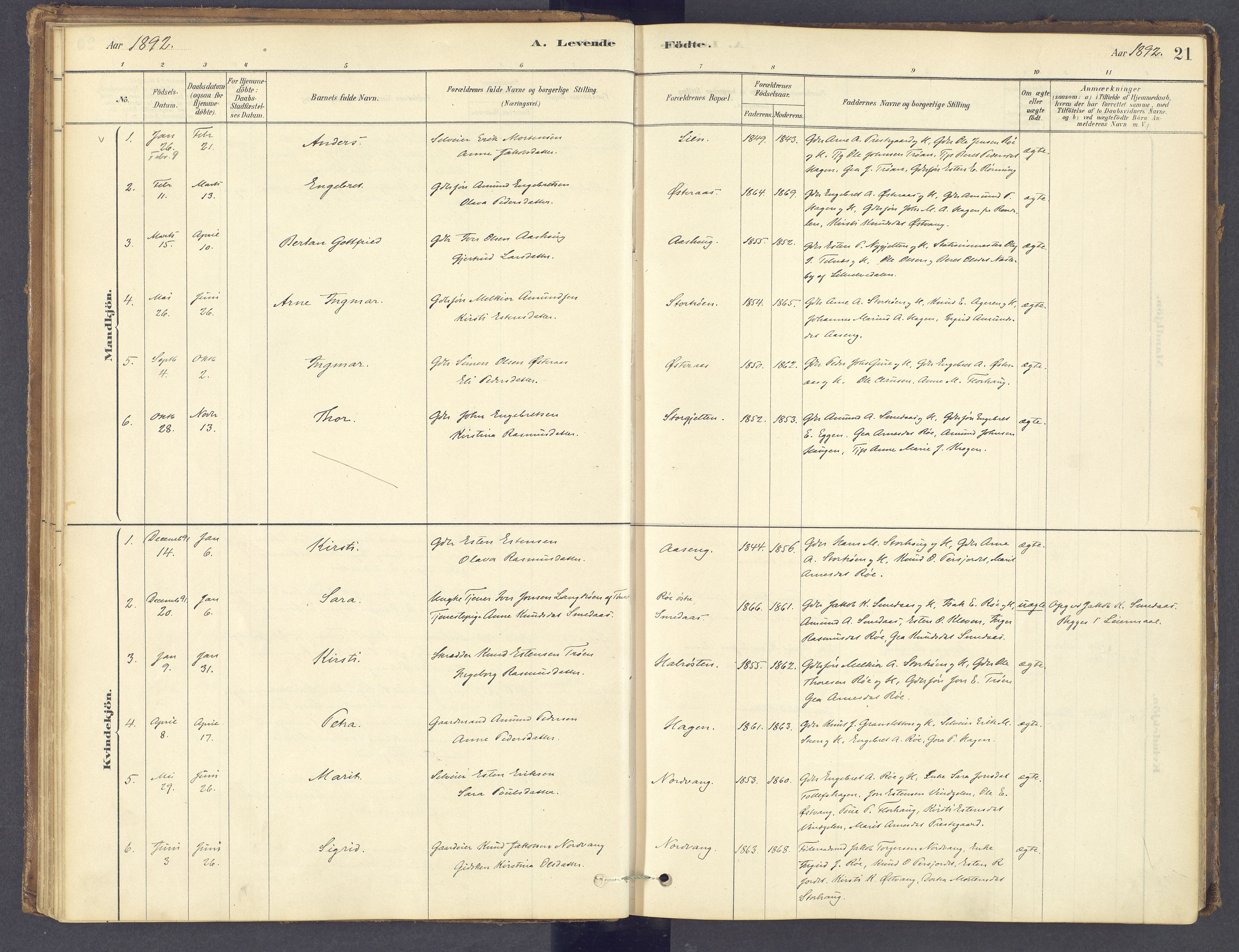 Tolga prestekontor, SAH/PREST-062/K/L0012: Parish register (official) no. 12, 1877-1925, p. 21