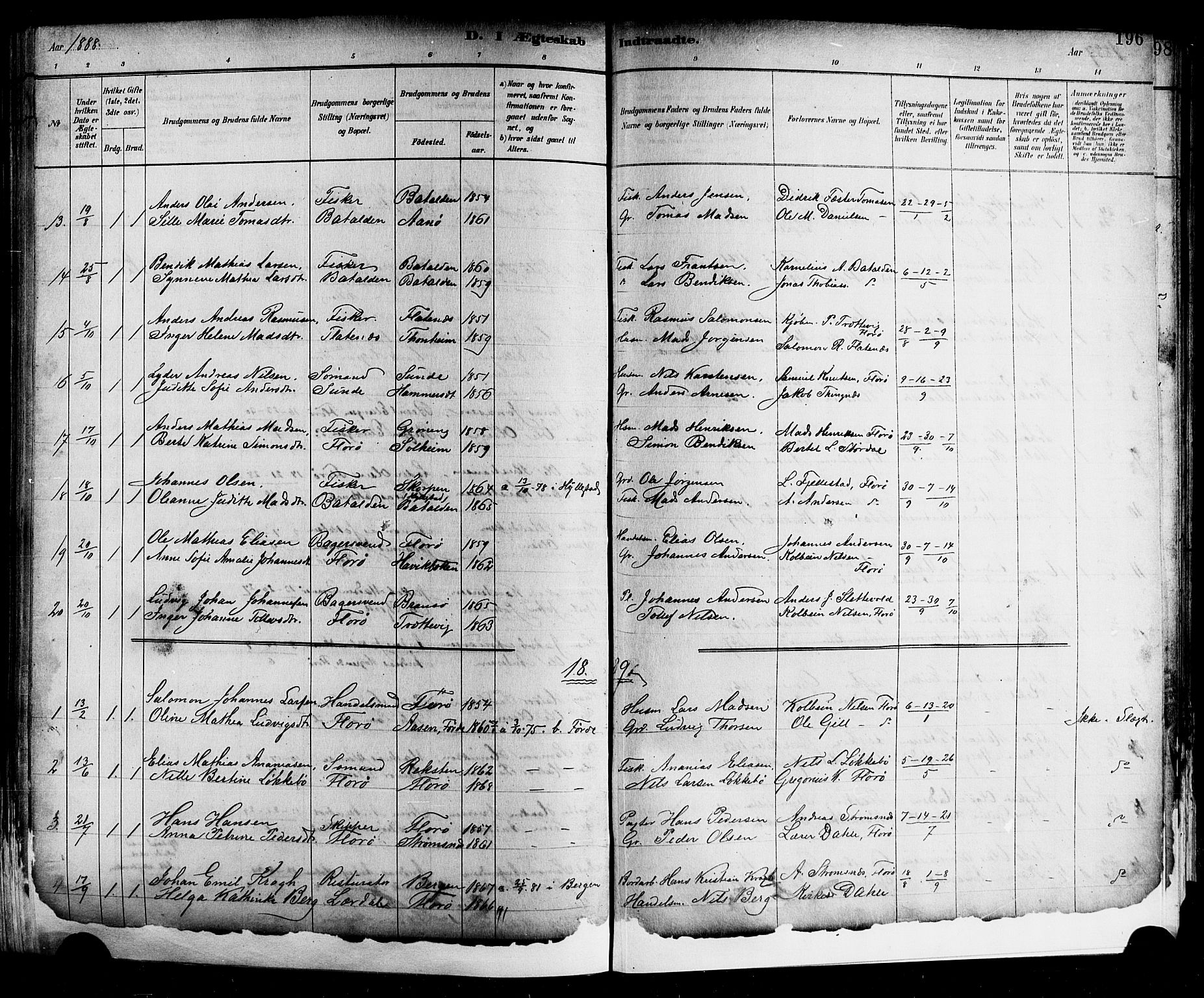 Kinn sokneprestembete, SAB/A-80801/H/Hab/Haba/L0002: Parish register (copy) no. A 2, 1882-1906, p. 196