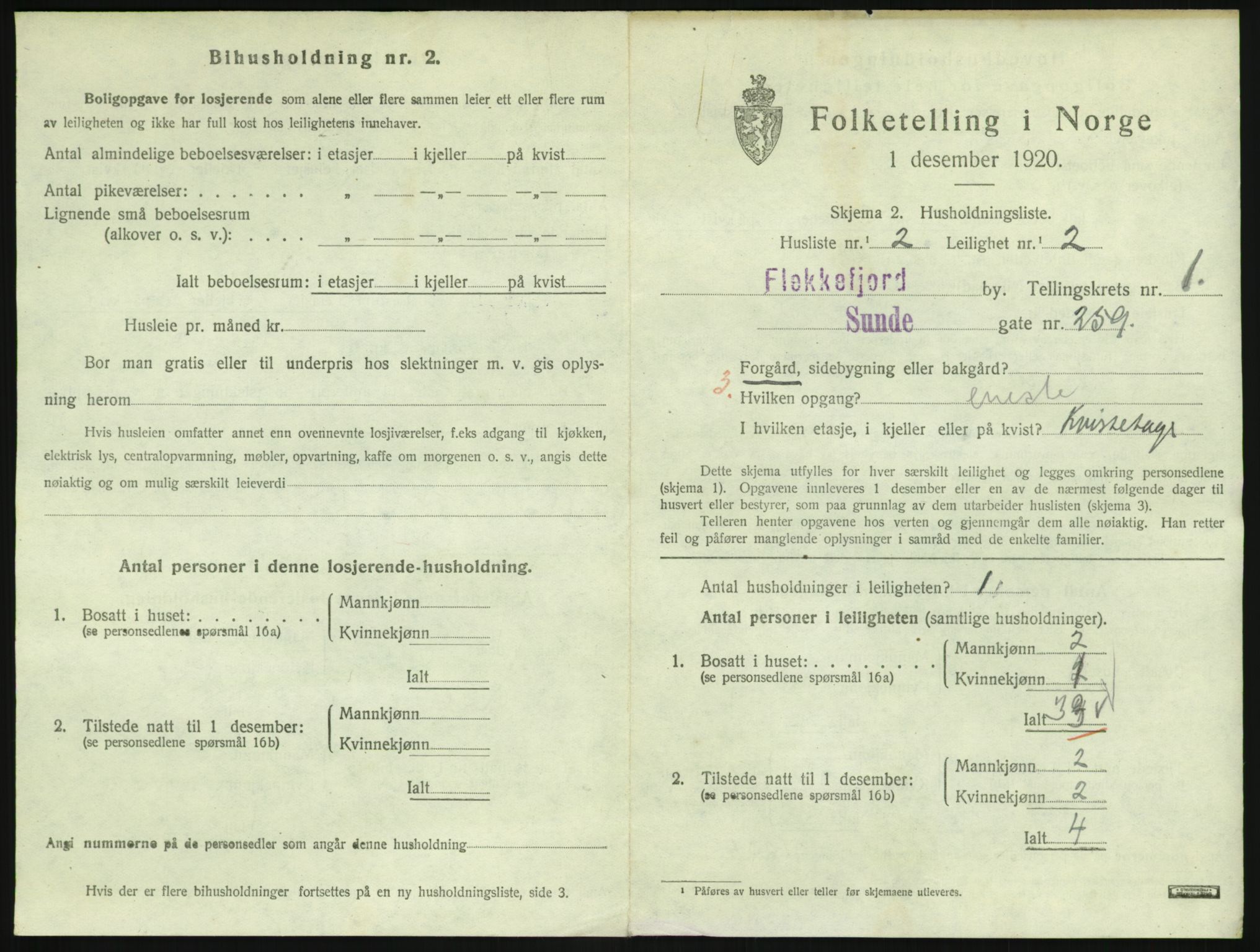 SAK, 1920 census for Flekkefjord, 1920, p. 820