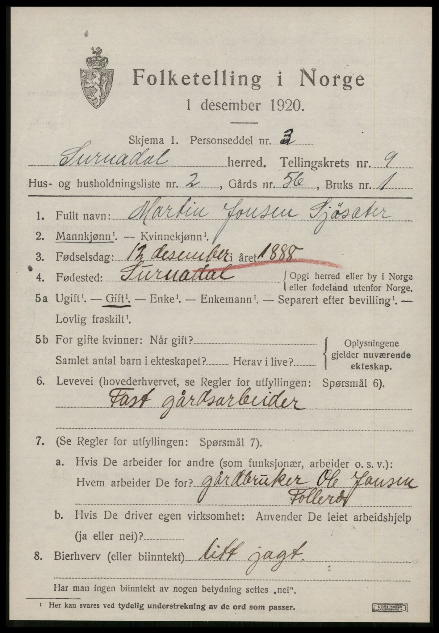 SAT, 1920 census for Surnadal, 1920, p. 6379