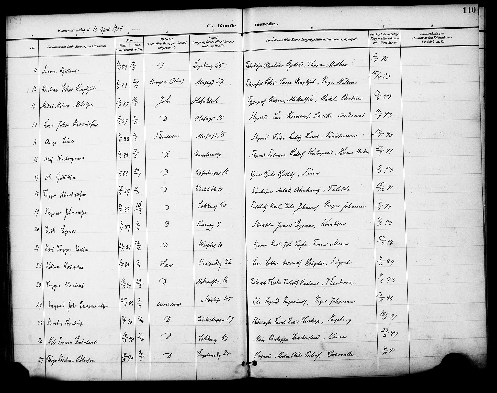 Domkirken sokneprestkontor, AV/SAST-A-101812/001/30/30BA/L0031: Parish register (official) no. A 30, 1896-1916, p. 110