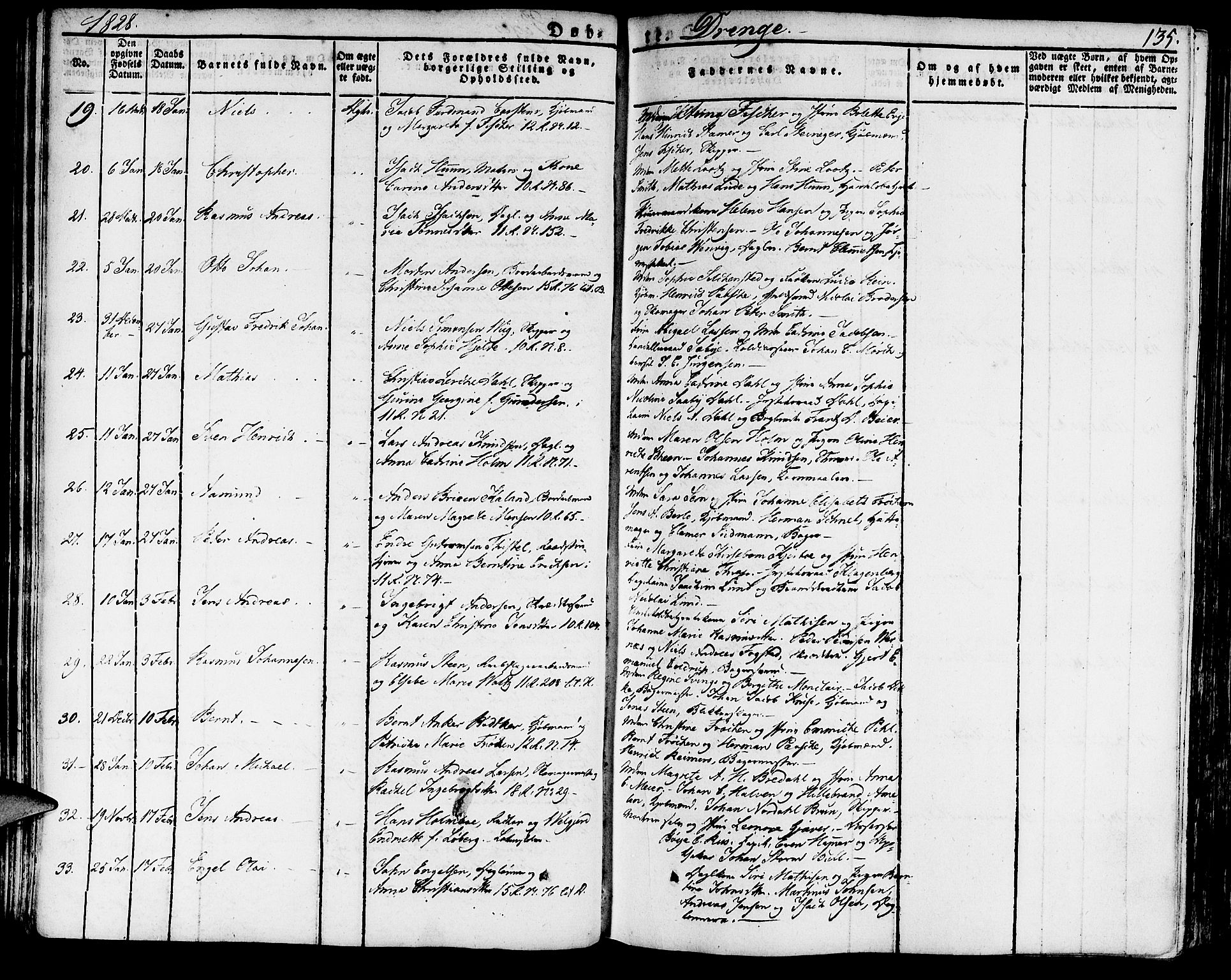 Domkirken sokneprestembete, SAB/A-74801/H/Haa/L0012: Parish register (official) no. A 12, 1821-1840, p. 135