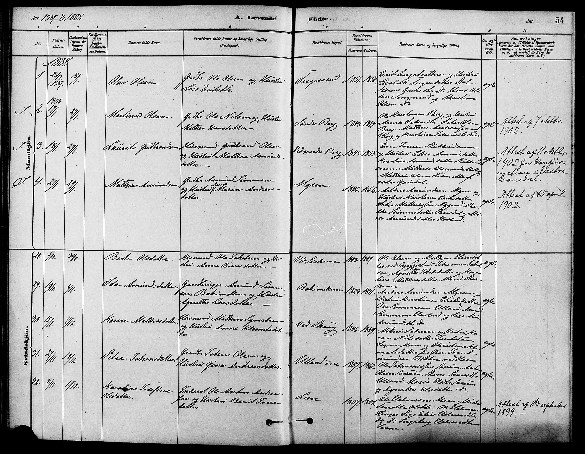 Fåberg prestekontor, AV/SAH-PREST-086/H/Ha/Haa/L0008: Parish register (official) no. 8, 1879-1898, p. 54
