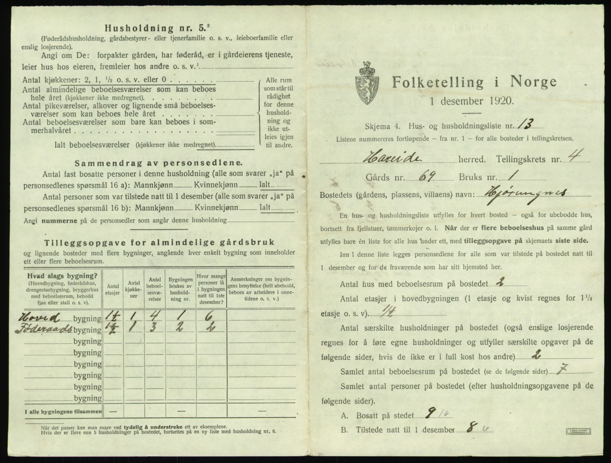 SAT, 1920 census for Hareid, 1920, p. 233