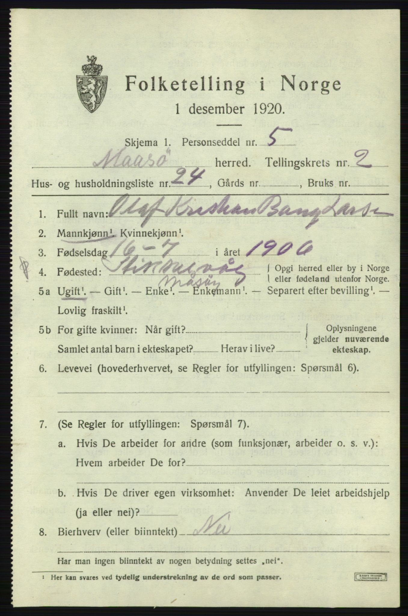 SATØ, 1920 census for Måsøy, 1920, p. 1564