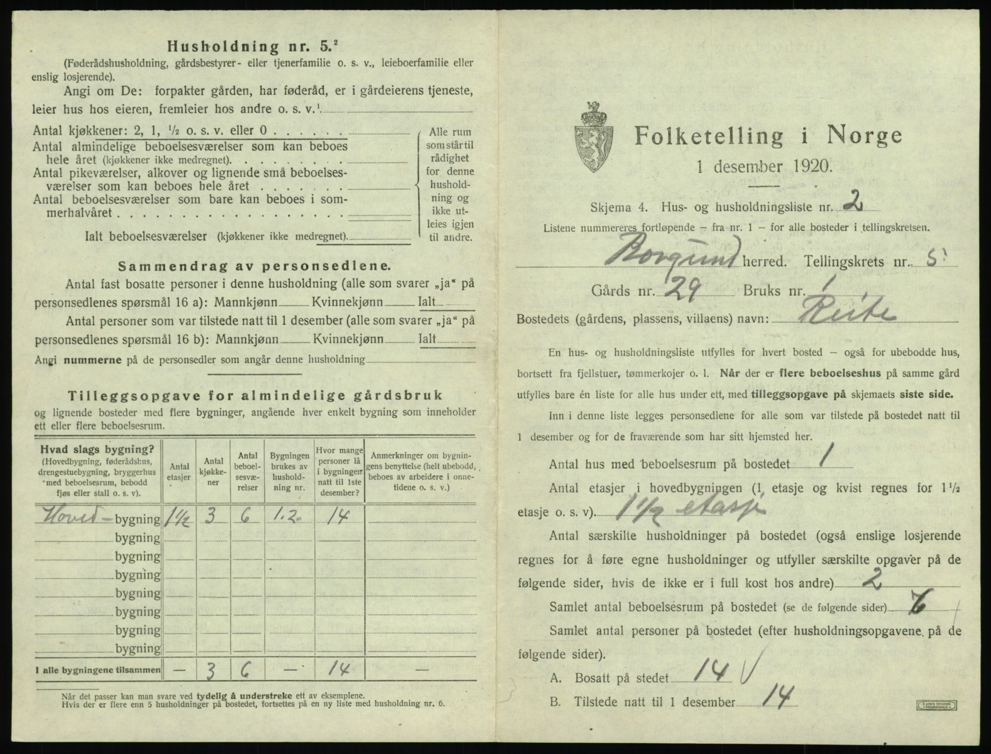 SAT, 1920 census for Borgund, 1920, p. 464