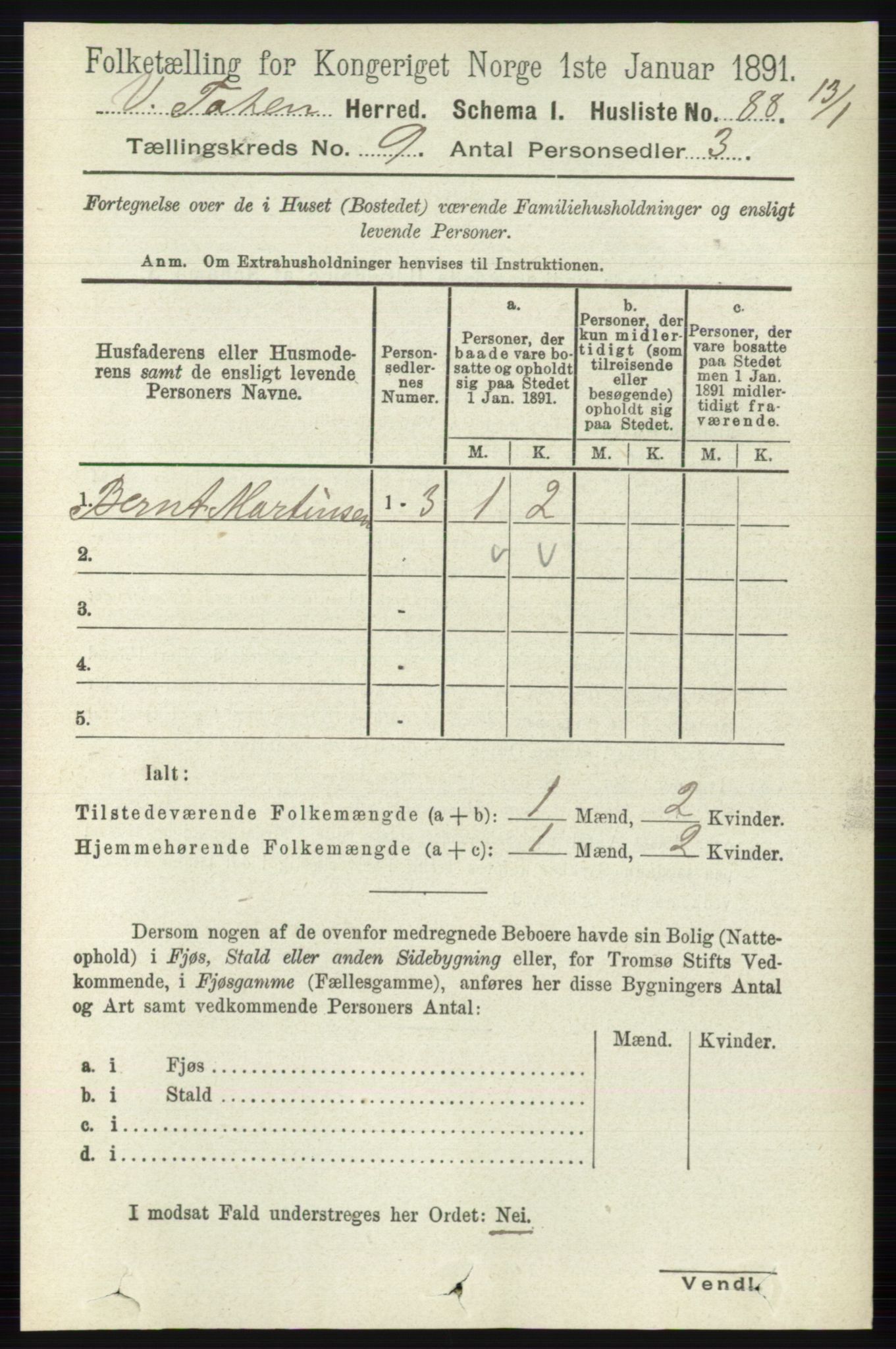 RA, 1891 census for 0529 Vestre Toten, 1891, p. 5540