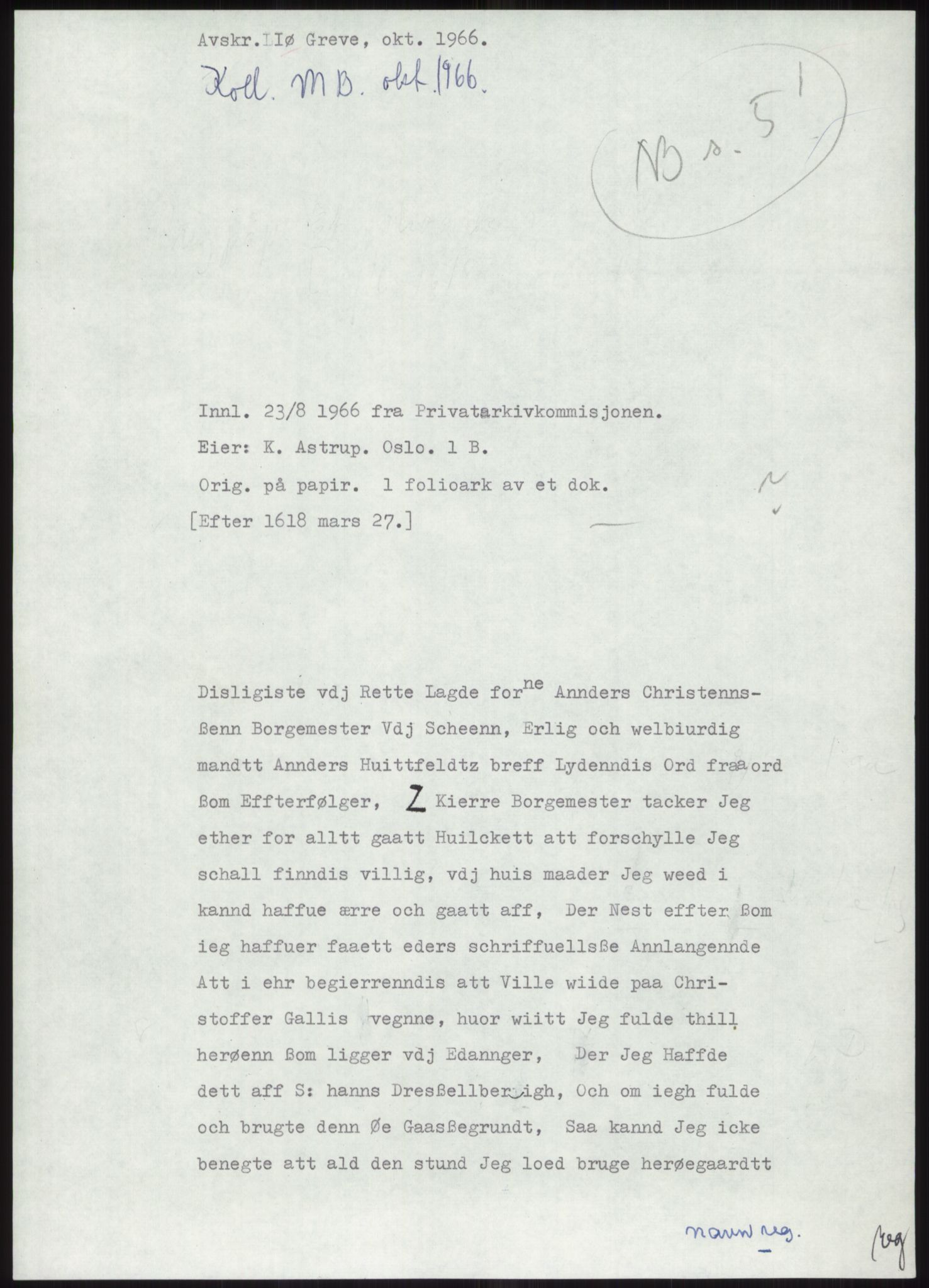 Samlinger til kildeutgivelse, Diplomavskriftsamlingen, AV/RA-EA-4053/H/Ha, p. 1327