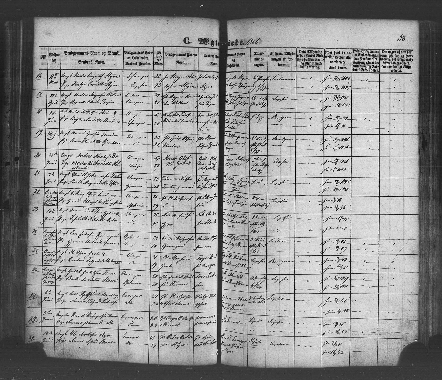 Voss sokneprestembete, AV/SAB-A-79001/H/Haa: Parish register (official) no. A 19, 1851-1886, p. 58