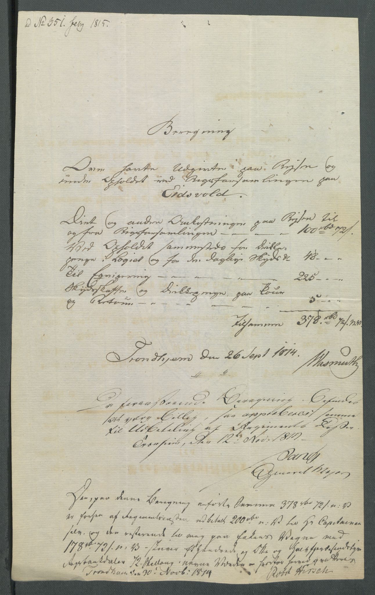 5. departement for finans-, handels- og tollfaget, AV/RA-S-3893/C/Cb/L0014: Regninger fra Riksforsamlingens deputerede, 1814, p. 115