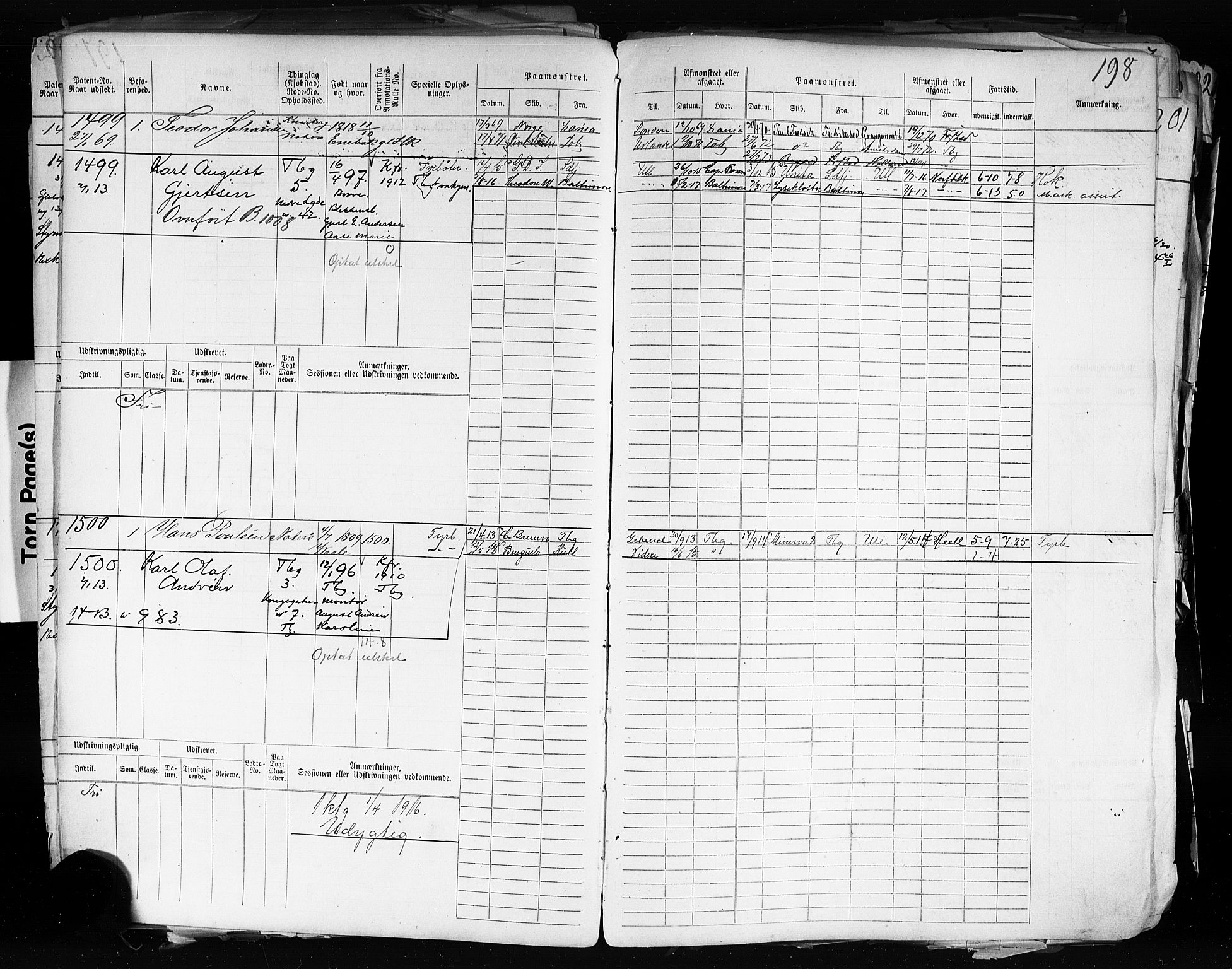 Tønsberg innrulleringskontor, SAKO/A-786/F/Fc/Fca/L0004: Hovedrulle Patent nr. 1105-2208, 1868-1869, p. 201