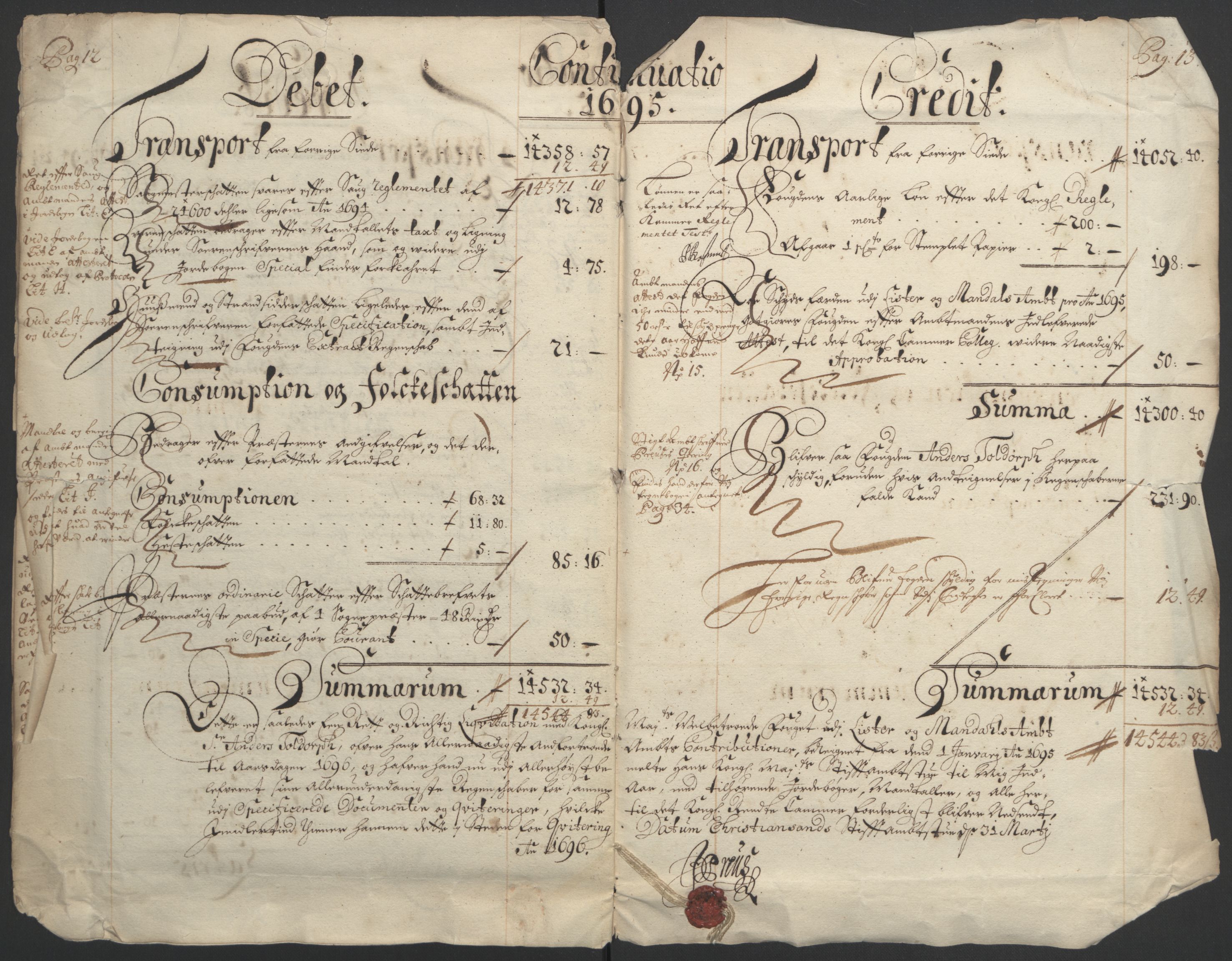 Rentekammeret inntil 1814, Reviderte regnskaper, Fogderegnskap, AV/RA-EA-4092/R43/L2545: Fogderegnskap Lista og Mandal, 1694-1695, p. 204