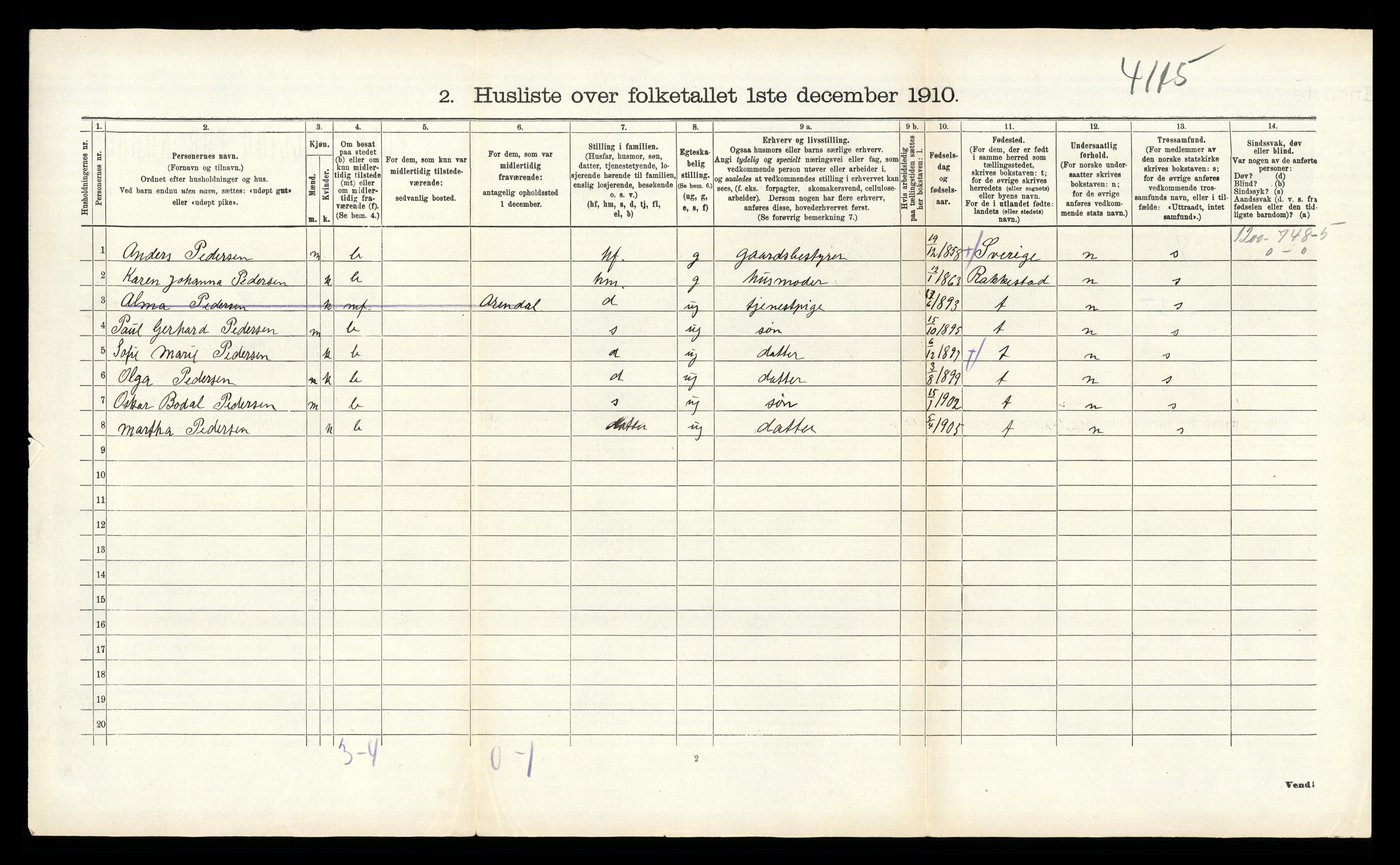 RA, 1910 census for Øyestad, 1910, p. 1619