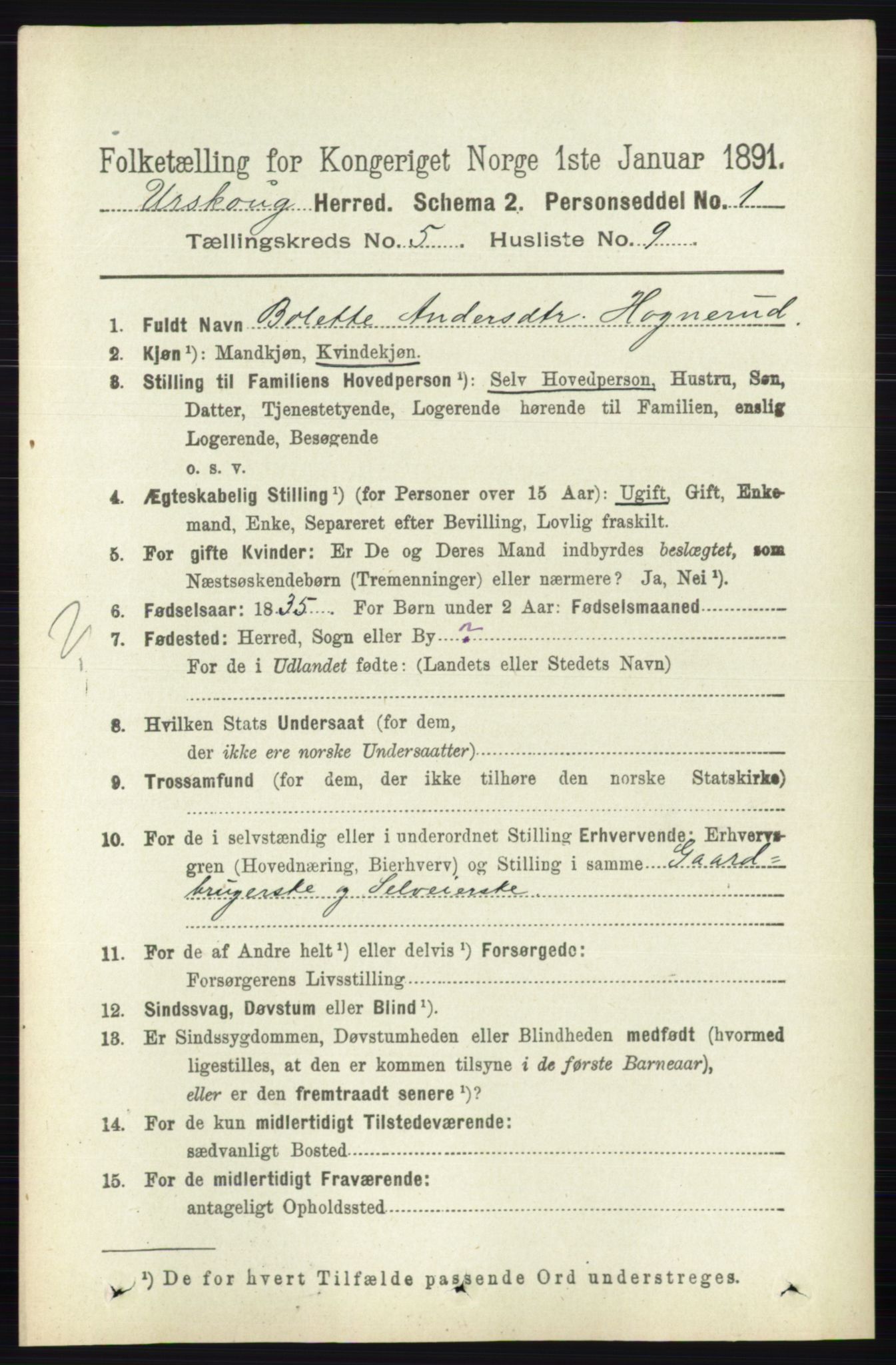 RA, 1891 census for 0224 Aurskog, 1891, p. 2112