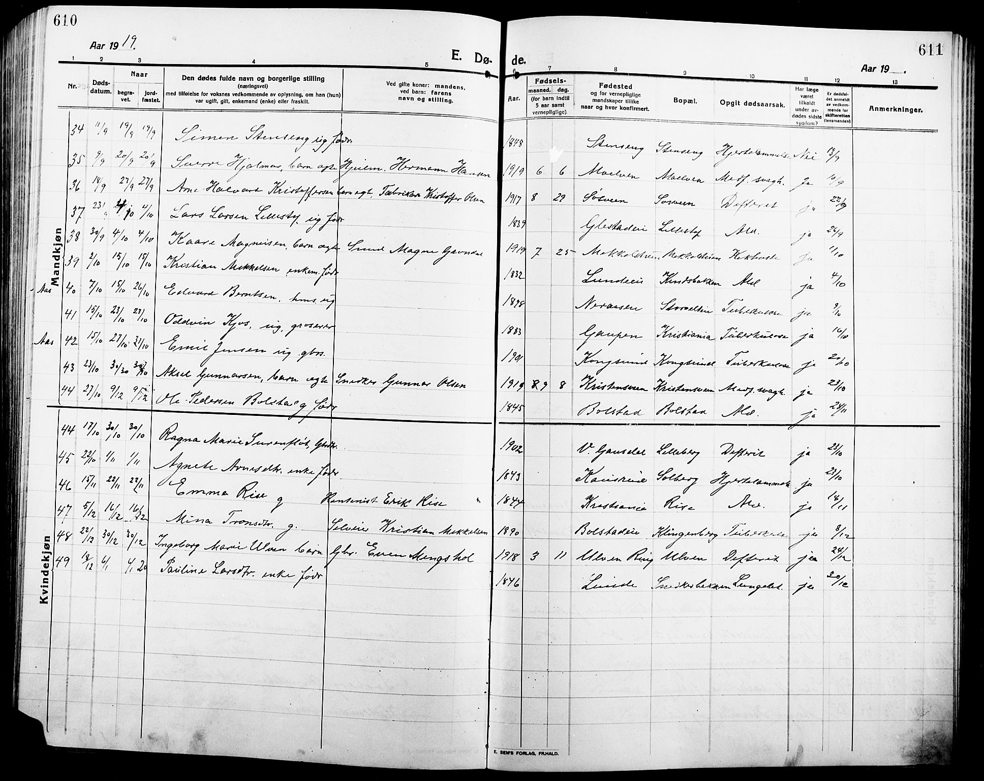 Ringsaker prestekontor, AV/SAH-PREST-014/L/La/L0018: Parish register (copy) no. 18, 1913-1922, p. 610-611