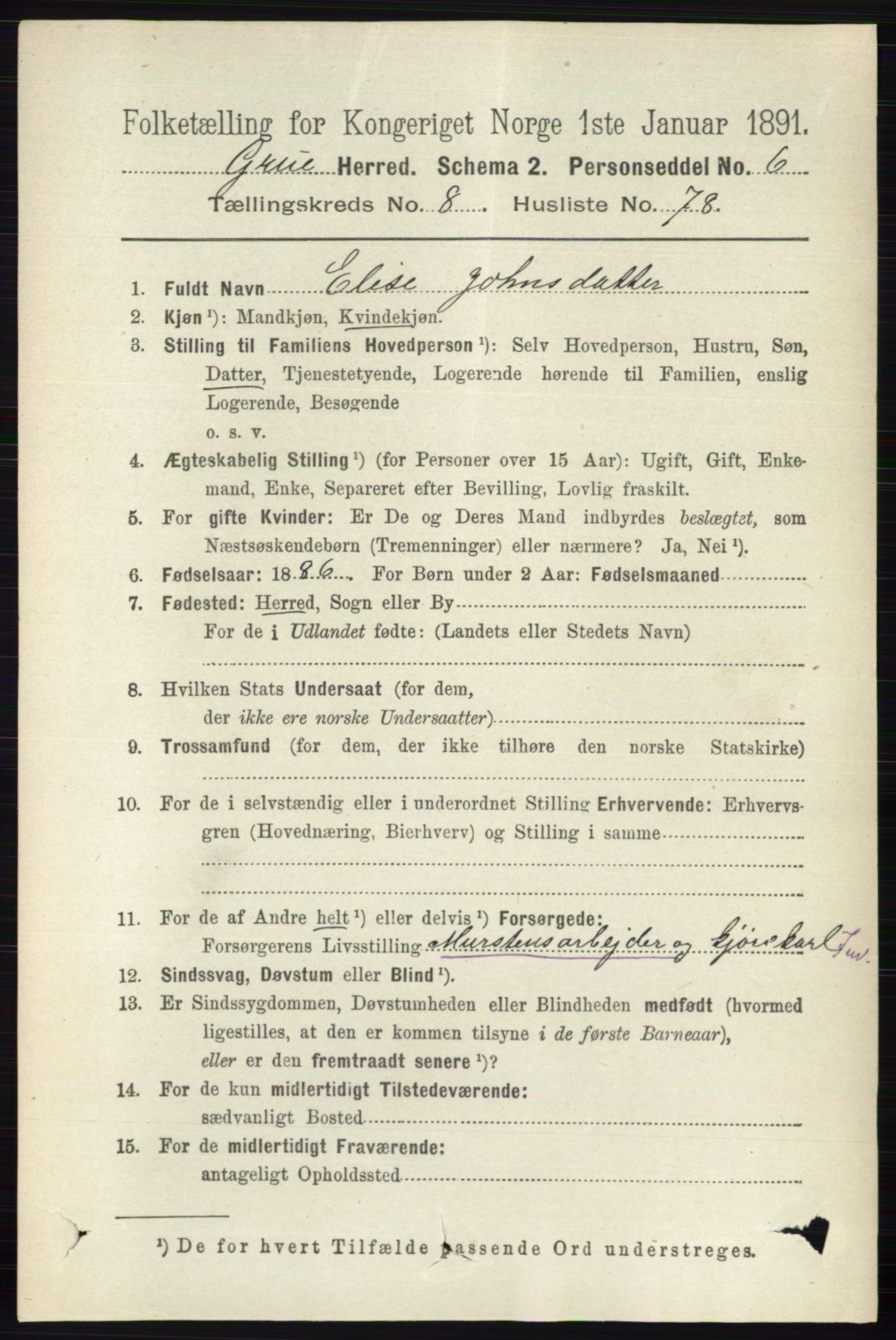 RA, 1891 census for 0423 Grue, 1891, p. 4802