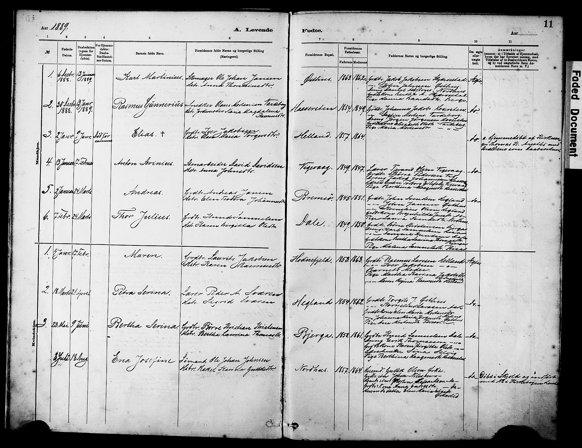 Rennesøy sokneprestkontor, SAST/A -101827/H/Ha/Haa/L0012: Parish register (official) no. A 13, 1885-1917, p. 11
