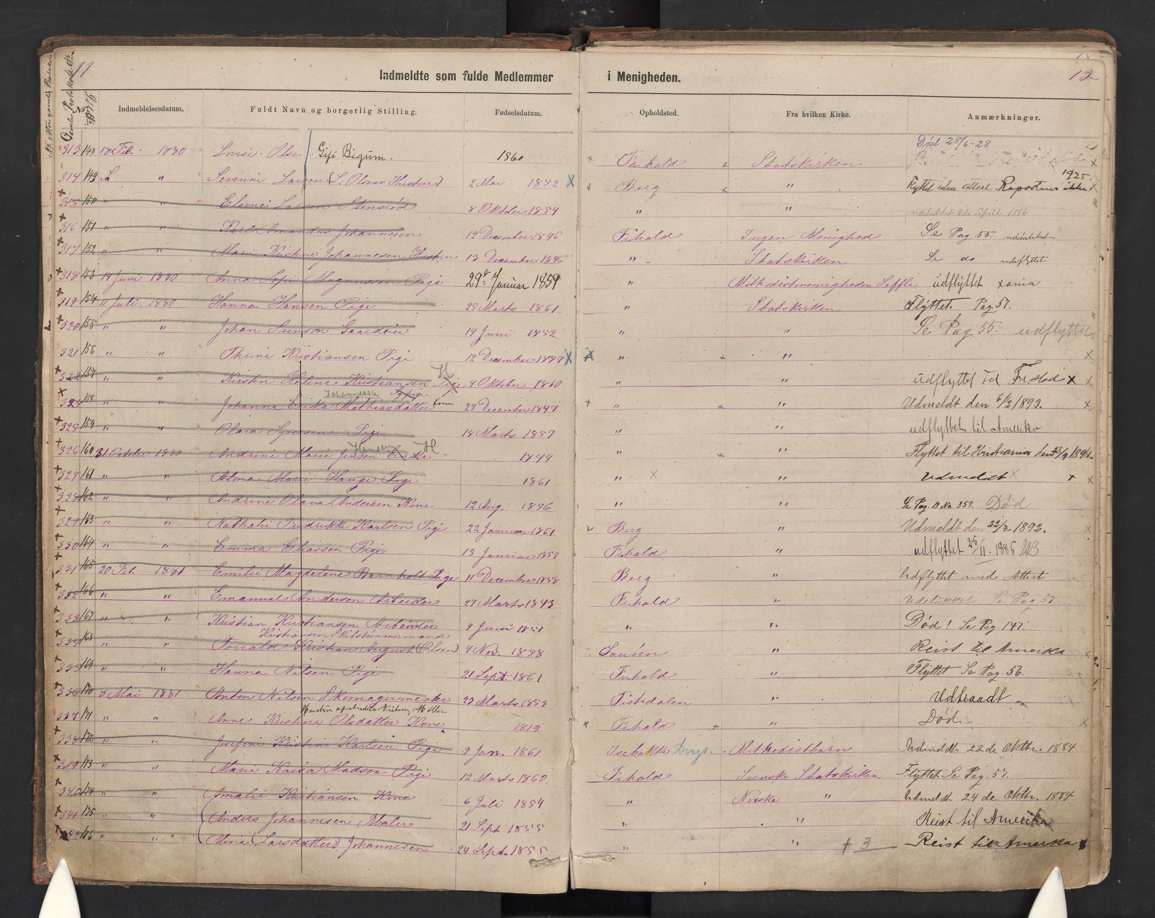 Halden metodistkirke - menighetsprotokoller, AV/SAO-PAO-0266/F/L0003: Dissenter register no. 3, 1874-1892, p. 11-12