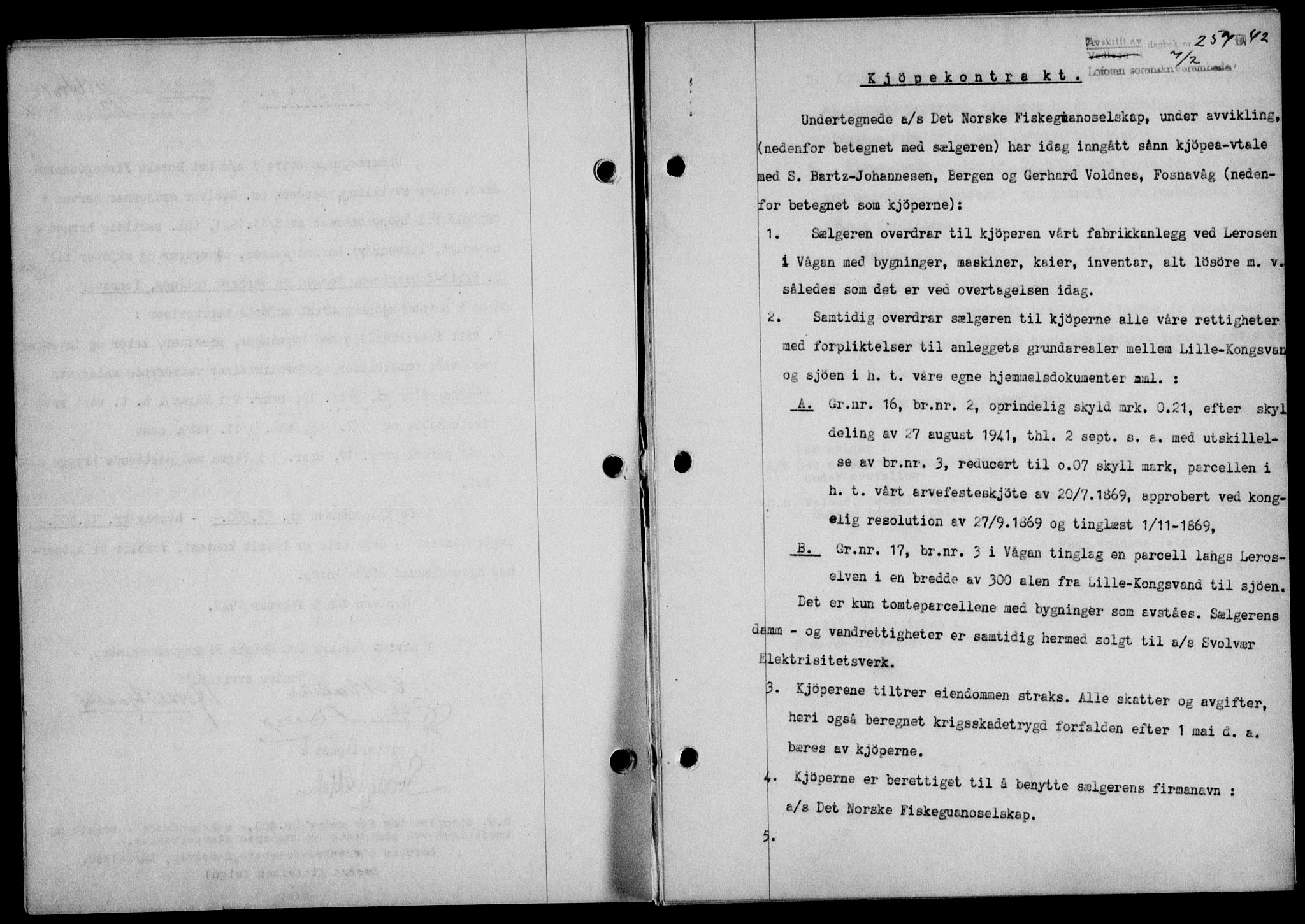 Lofoten sorenskriveri, SAT/A-0017/1/2/2C/L0009a: Mortgage book no. 9a, 1941-1942, Diary no: : 257/1942