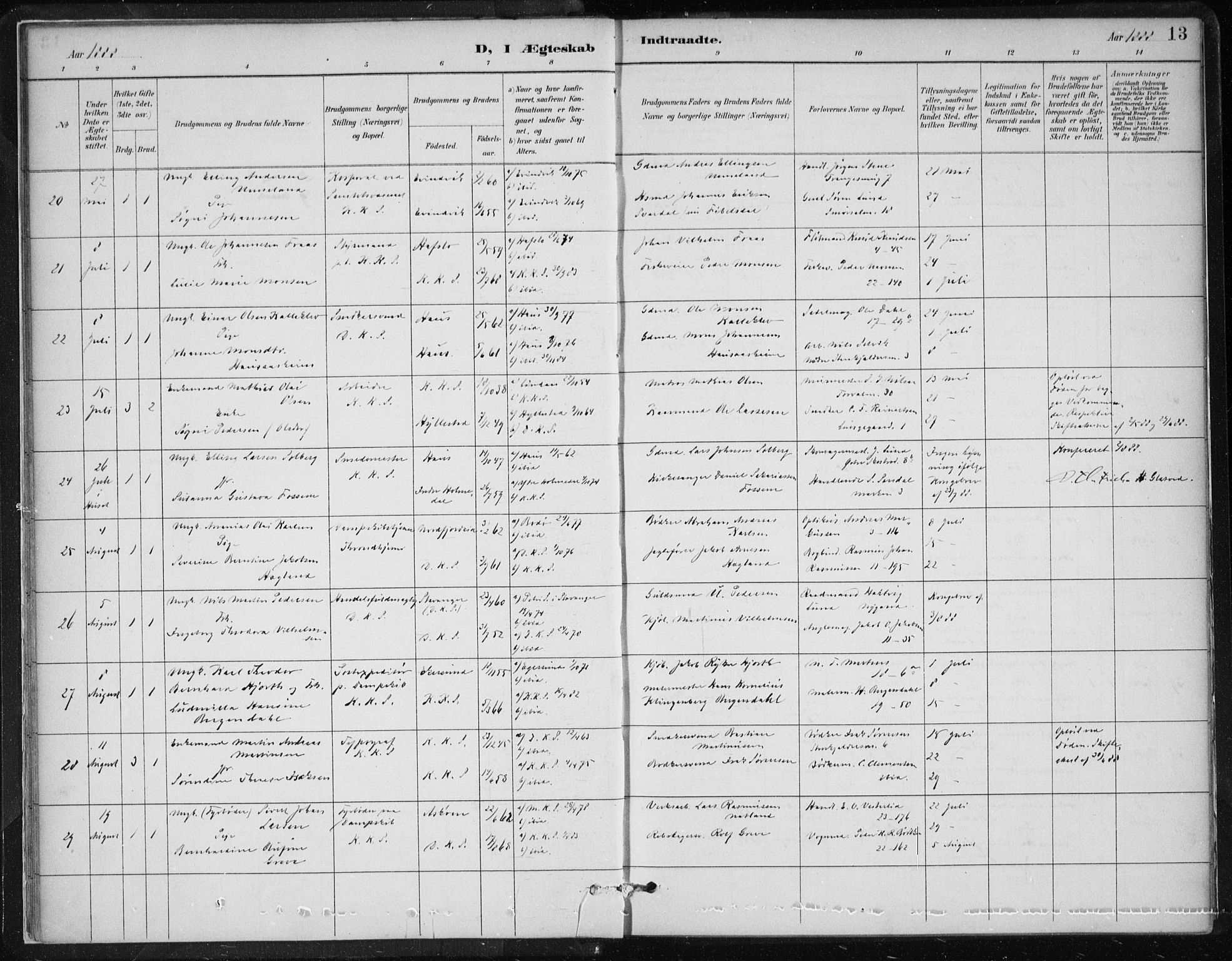 Korskirken sokneprestembete, AV/SAB-A-76101/H/Hab: Parish register (copy) no. D 3, 1887-1906, p. 13