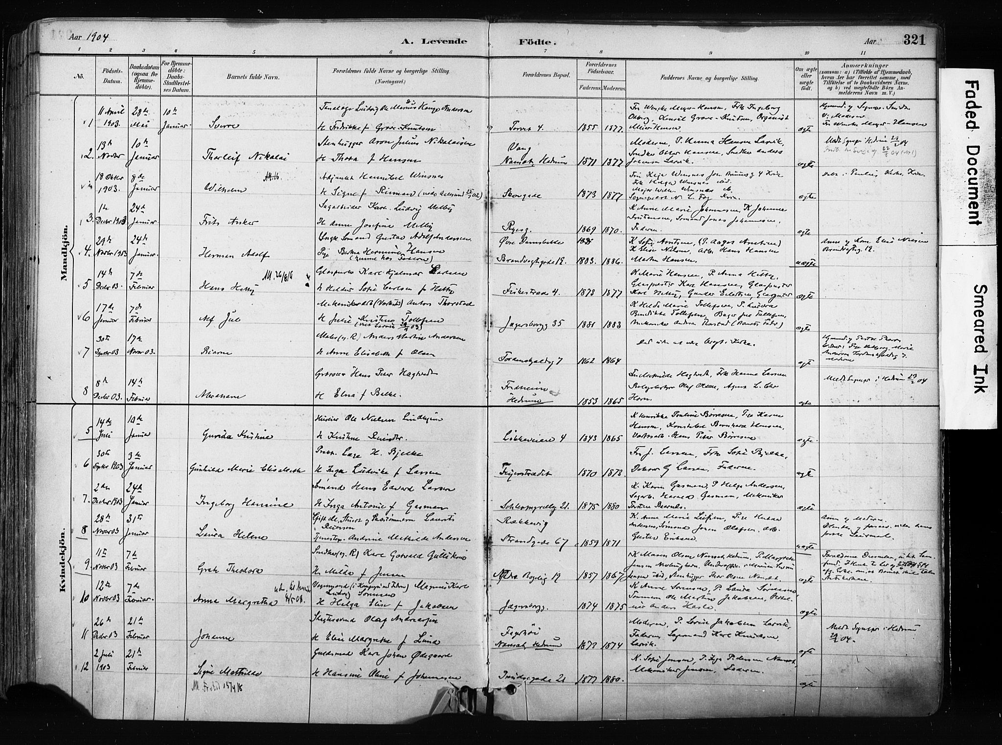 Larvik kirkebøker, AV/SAKO-A-352/F/Fa/L0009: Parish register (official) no. I 9, 1884-1904, p. 321