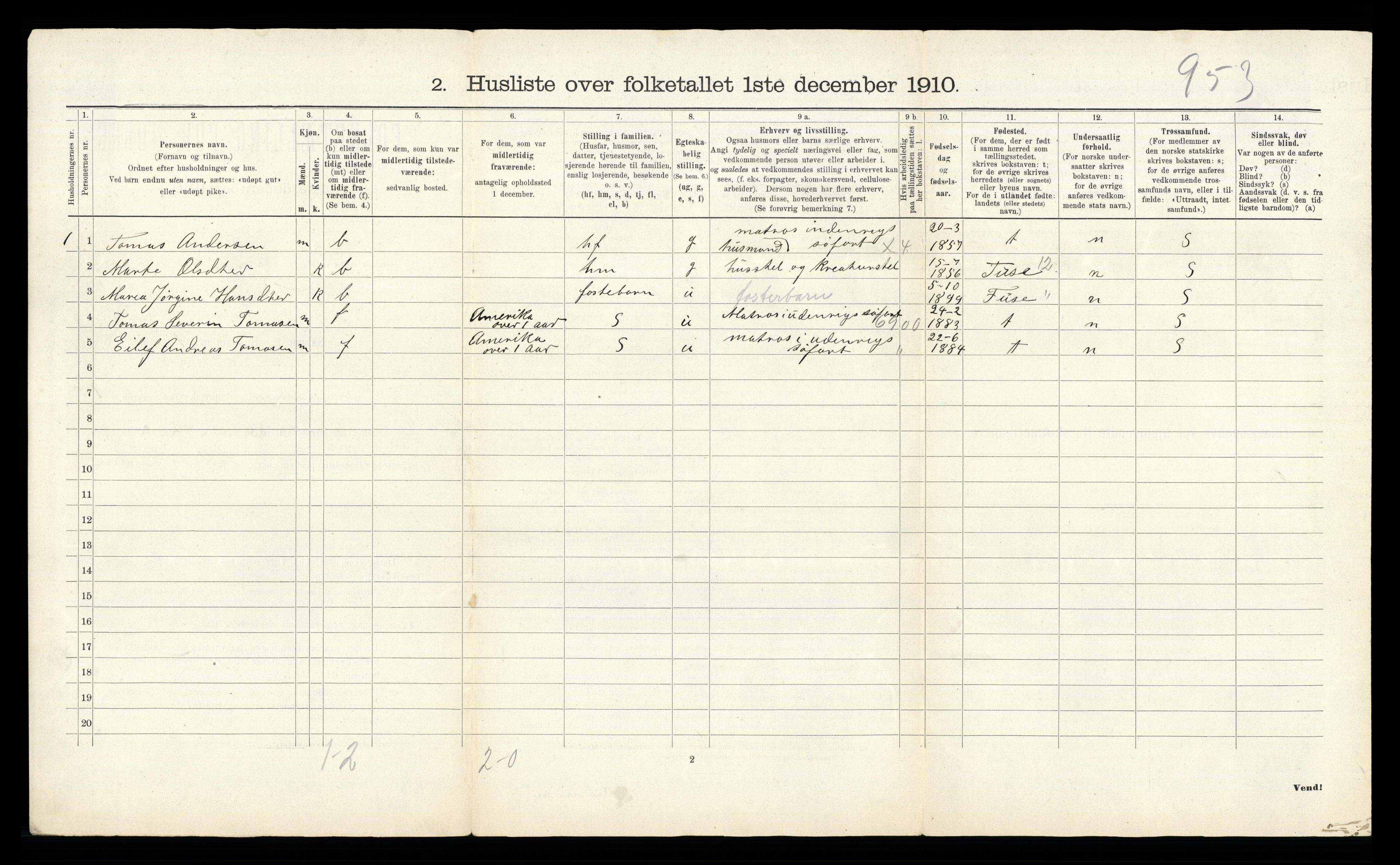 RA, 1910 census for Samnanger, 1910, p. 52