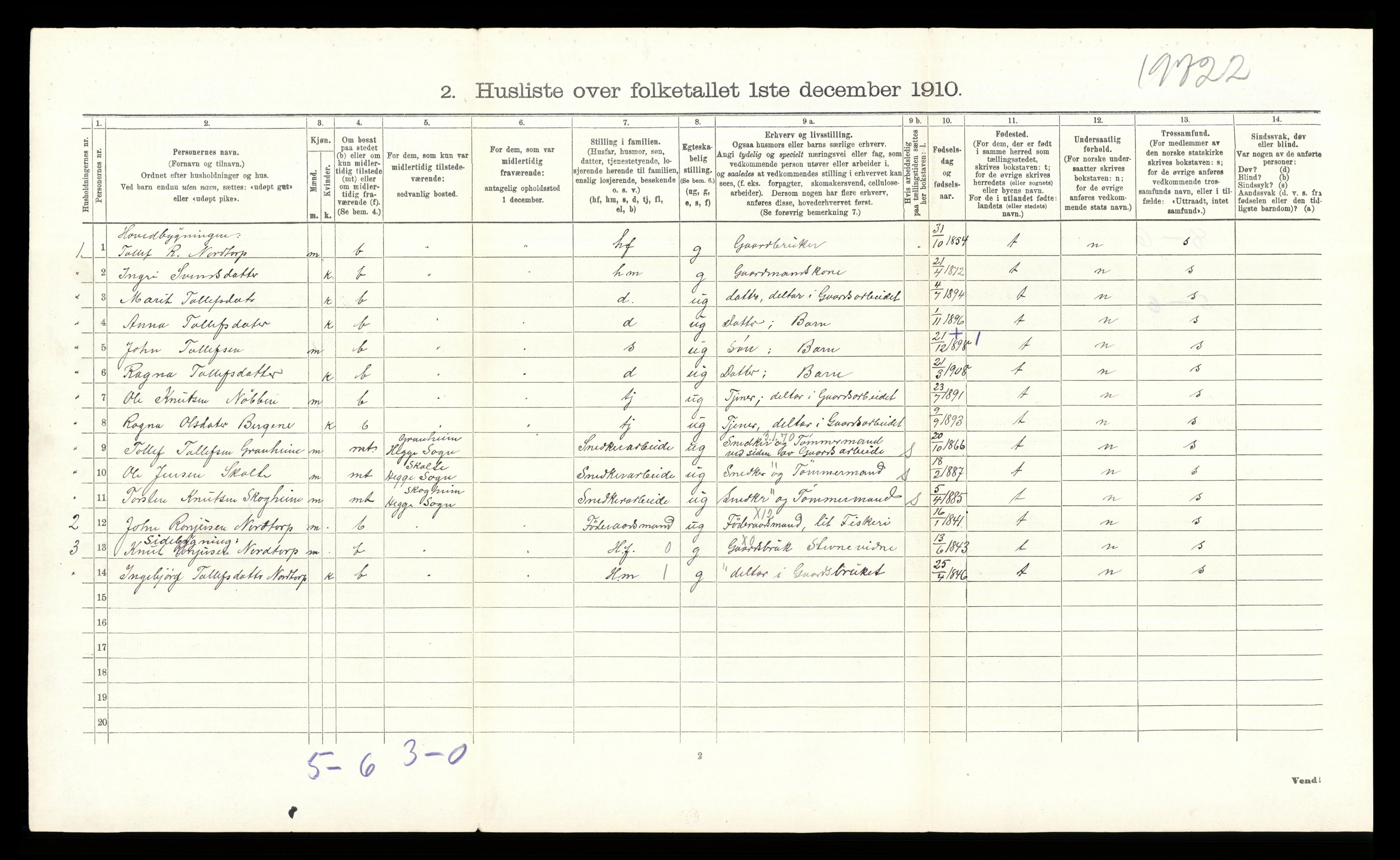 RA, 1910 census for Øystre Slidre, 1910, p. 595