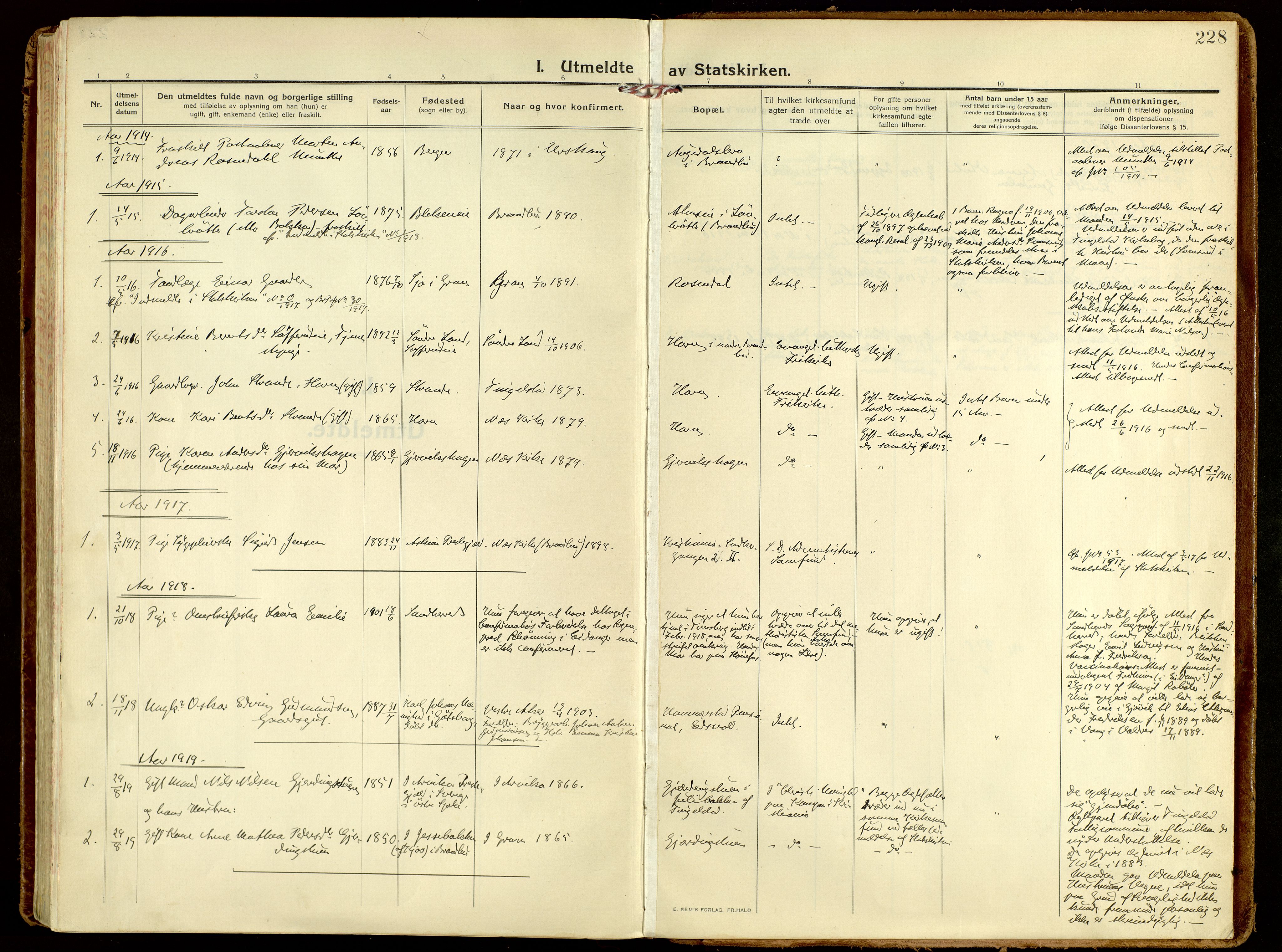 Brandbu prestekontor, SAH/PREST-114/H/Ha/Haa/L0004: Parish register (official) no. 4, 1913-1923, p. 228