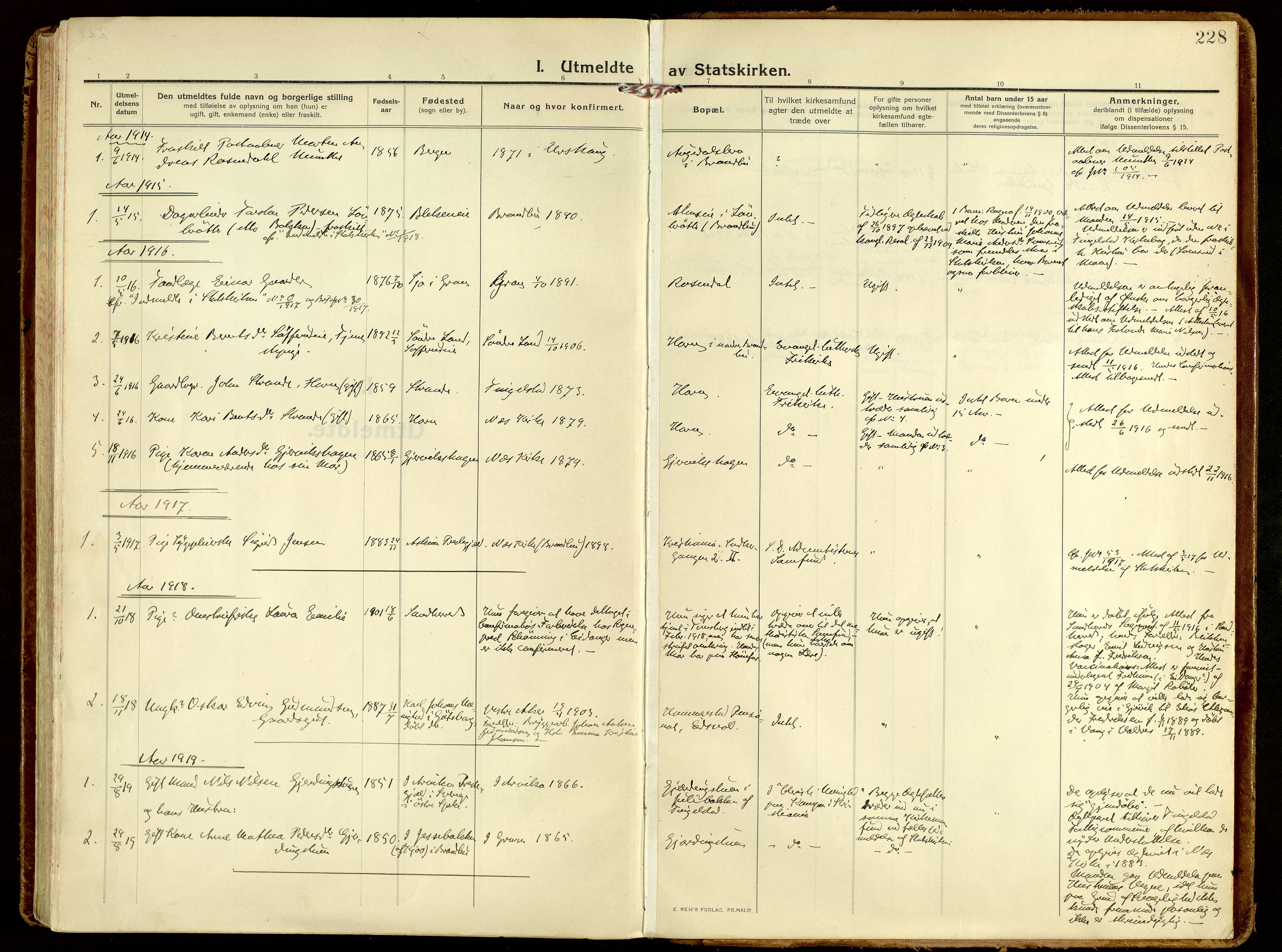 Brandbu prestekontor, AV/SAH-PREST-114/H/Ha/Haa/L0004: Parish register (official) no. 4, 1913-1923, p. 228