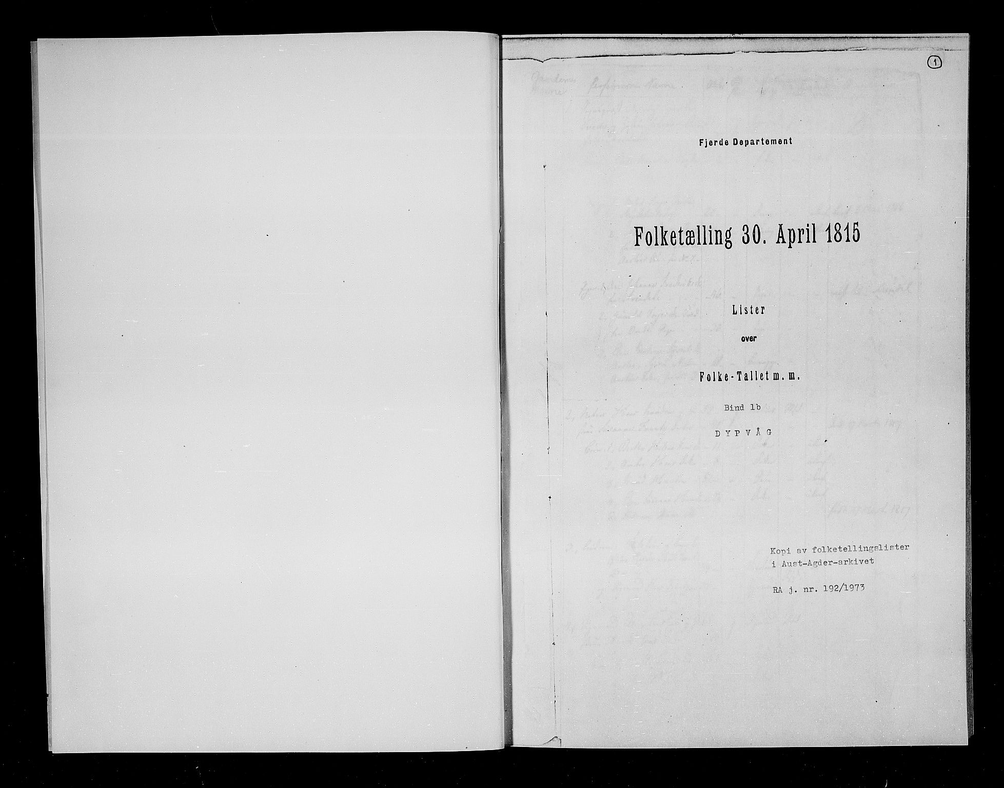 RA, Census 1815, vol. 1b: Dypvåg parish, 1815, p. 2