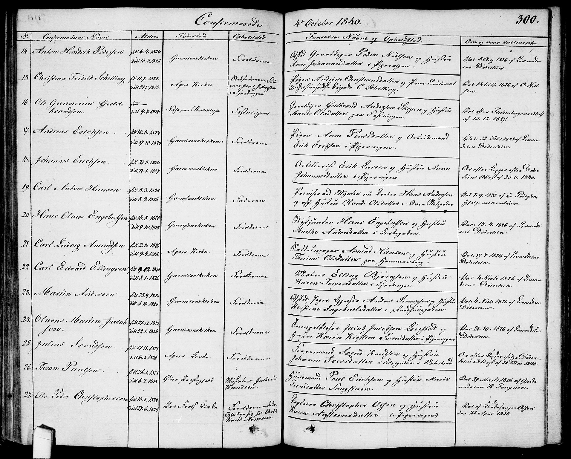 Garnisonsmenigheten Kirkebøker, AV/SAO-A-10846/G/Ga/L0004: Parish register (copy) no. 4, 1828-1840, p. 300