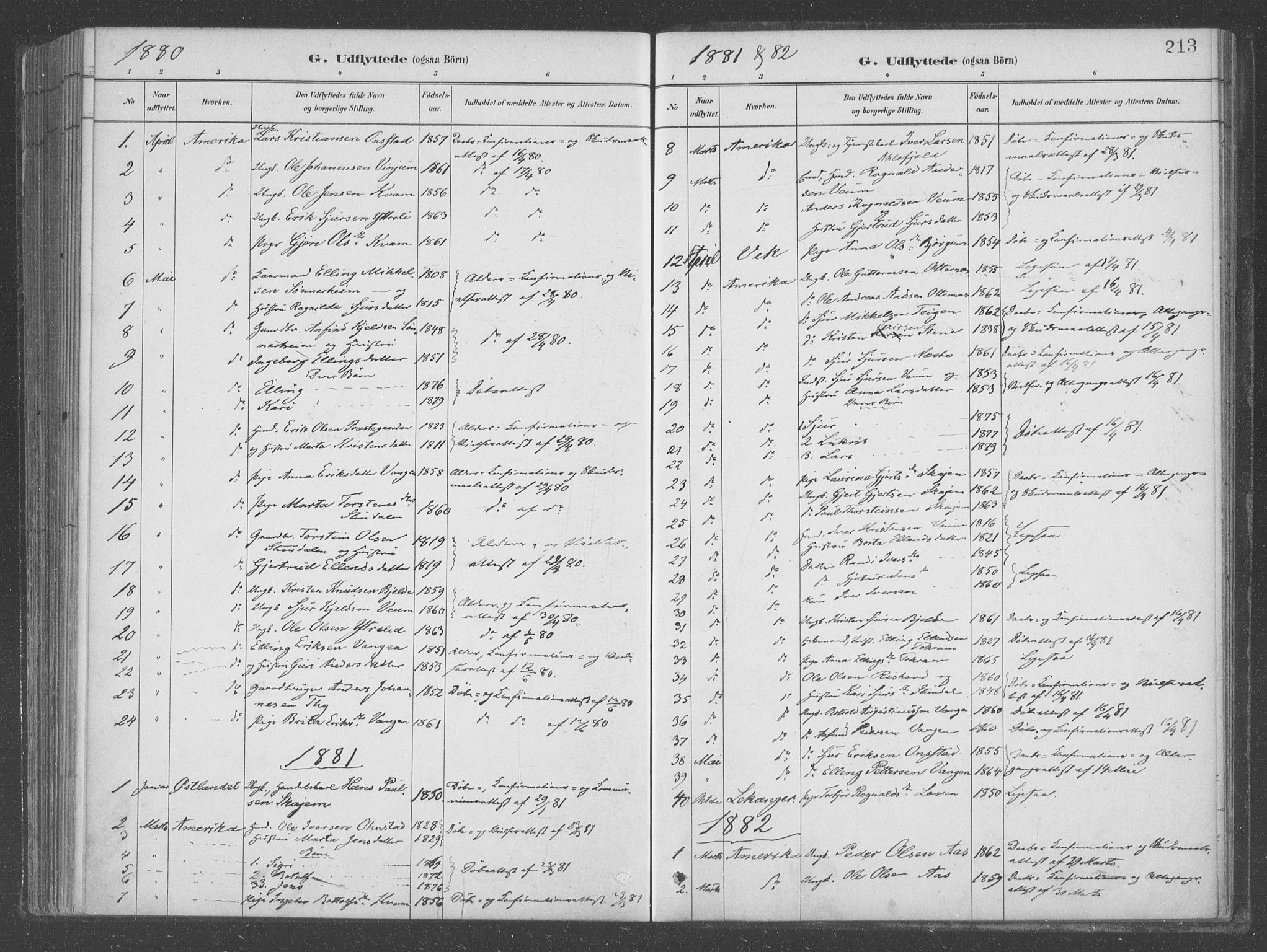 Aurland sokneprestembete, SAB/A-99937/H/Ha/Hab/L0001: Parish register (official) no. B  1, 1880-1909, p. 213