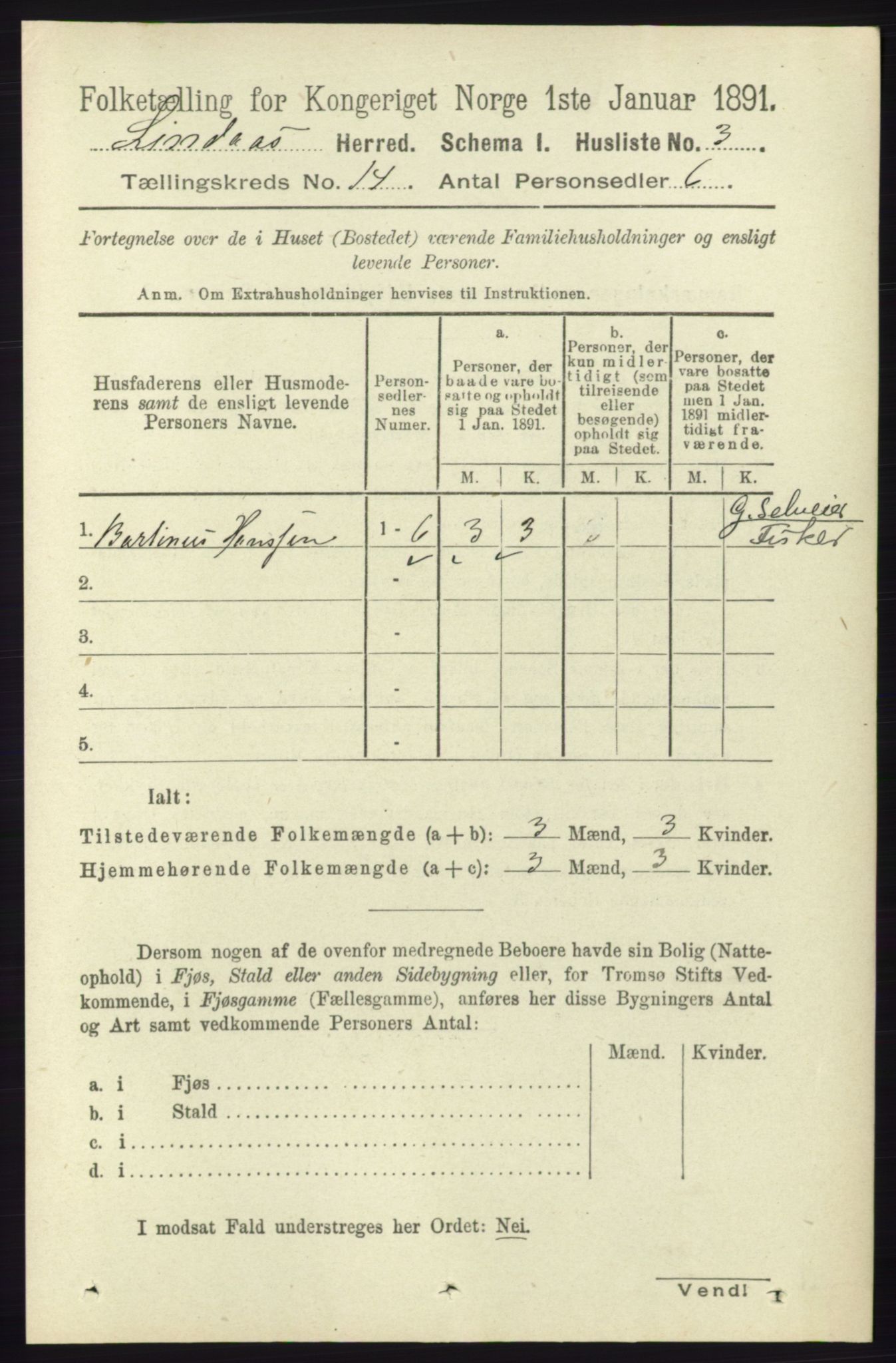 RA, 1891 census for 1263 Lindås, 1891, p. 4838