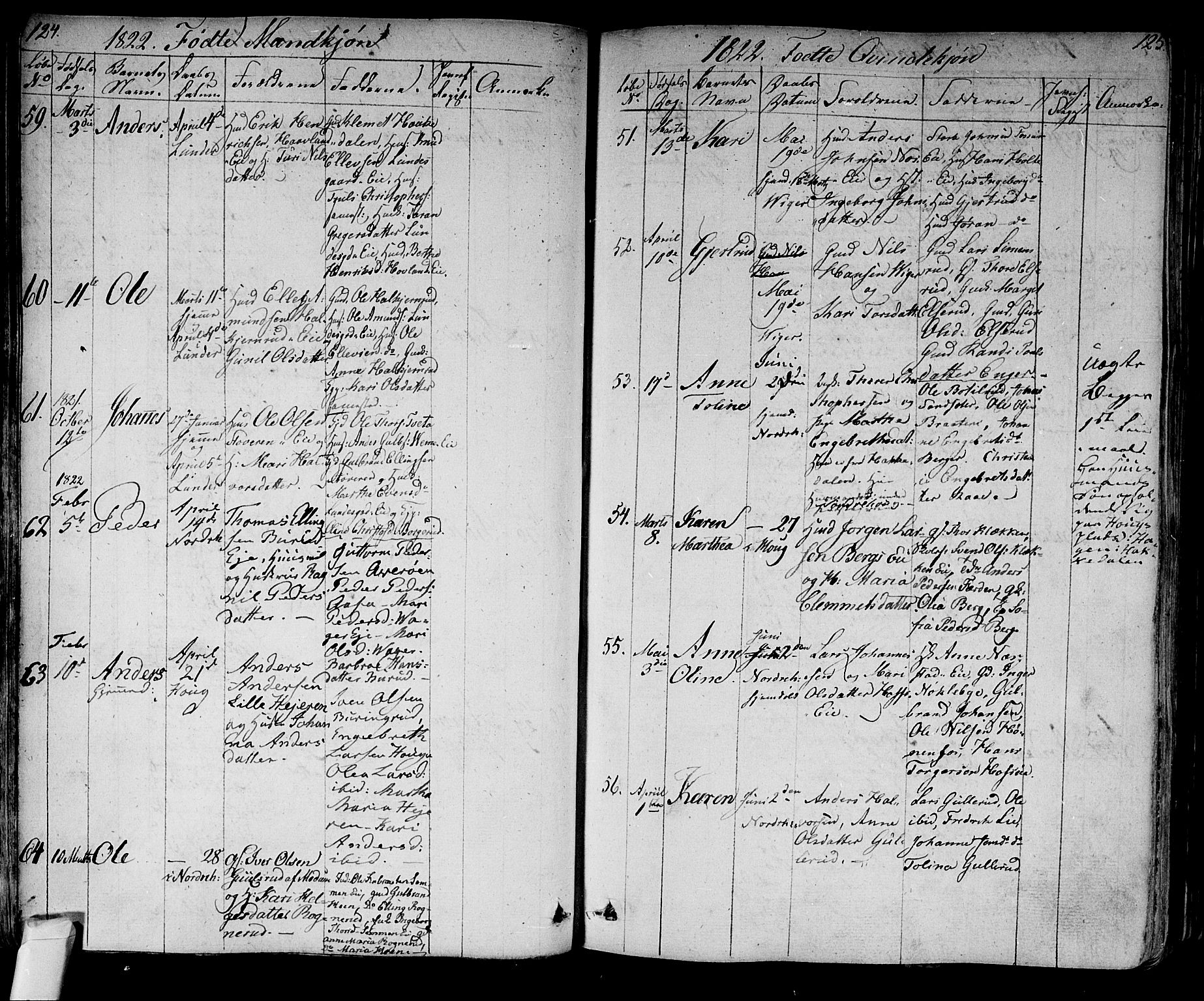 Norderhov kirkebøker, AV/SAKO-A-237/F/Fa/L0009: Parish register (official) no. 9, 1819-1837, p. 124-125