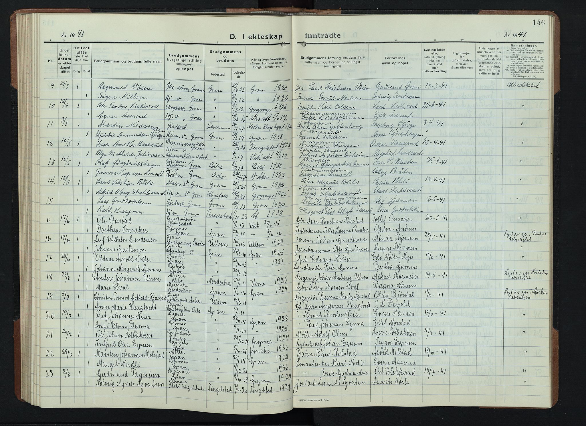 Gran prestekontor, AV/SAH-PREST-112/H/Ha/Hab/L0009: Parish register (copy) no. 9, 1933-1950, p. 146